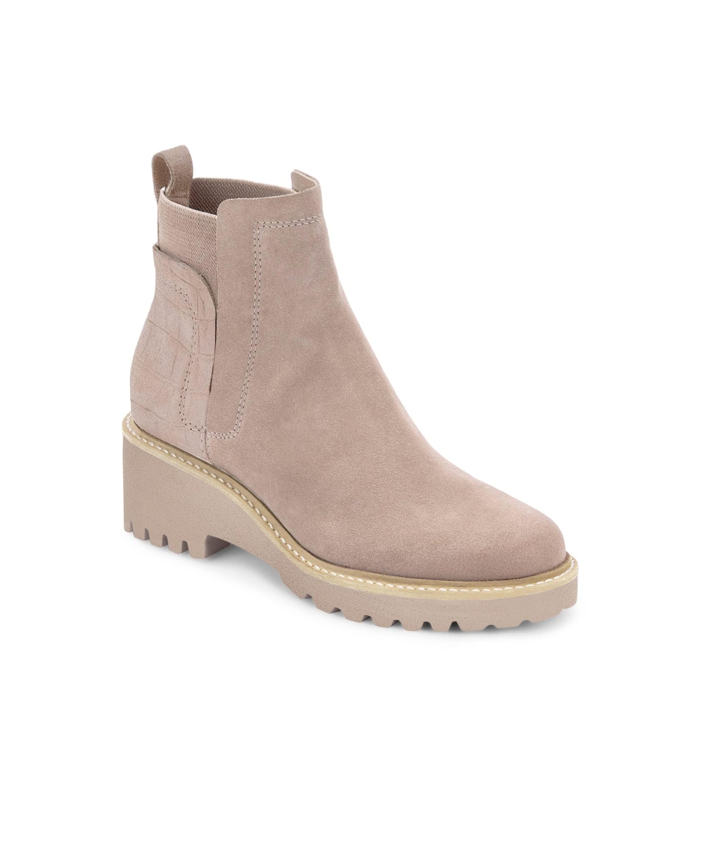 Trish Lucia Damen Chelsea-Stiefel mit Plateausohle, knöchelhoch, klobiger Blockabsatz, rutschfest, Wildleder, modische Schlupfstiefeletten