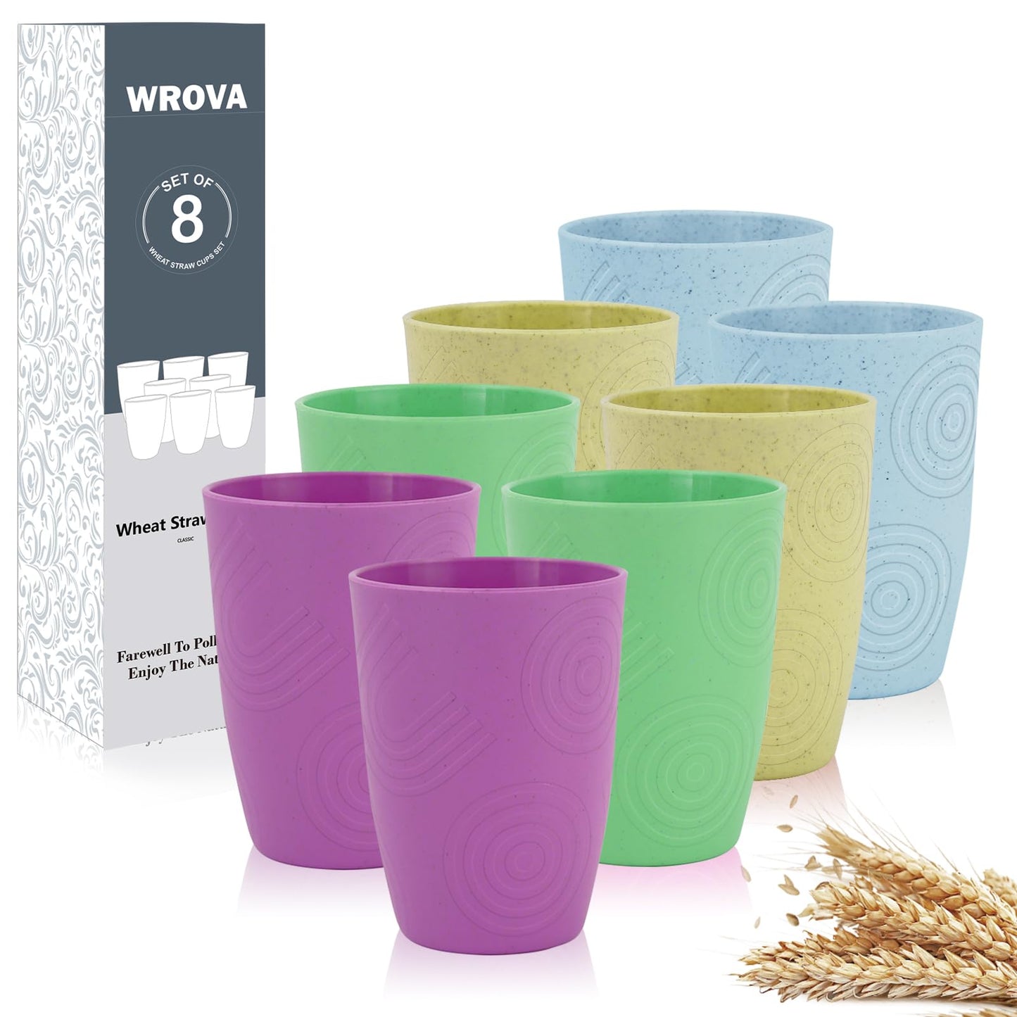Wheat Straw Cups 8 PCS Good Alternative to Plastic Reusable Cups 20 oz Unbreakable Drinking Cup Reusable Dishwasher Safe Water Plastic Glasses Colorful Series