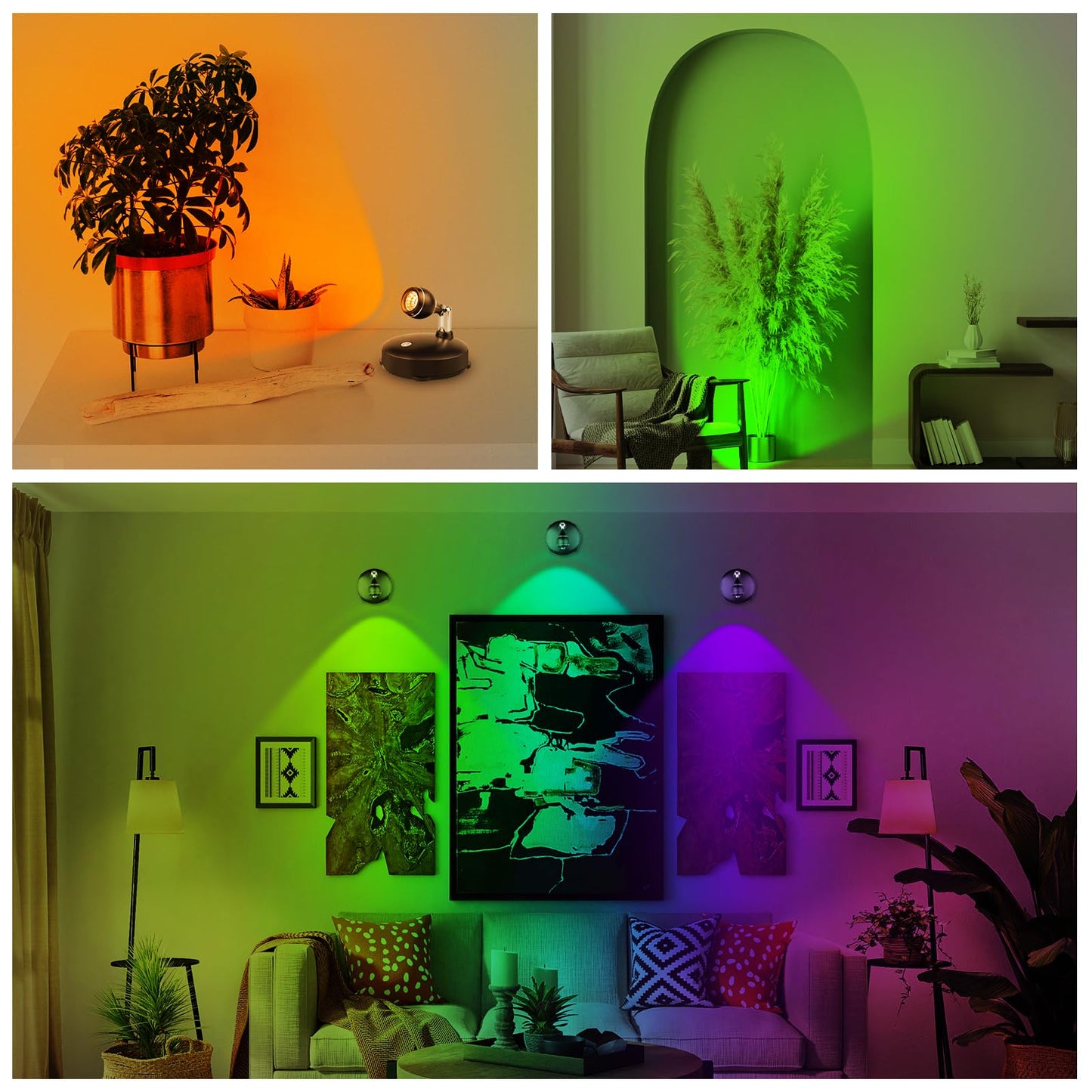 LEASTYLE LED Spot Light Indoor, Battery Operated Led Light Stick Up Lights with Remote, Mini Spotlight Dimmable Accent Lights for Lighting up Paintings Pictures(RGB 2 Pack)