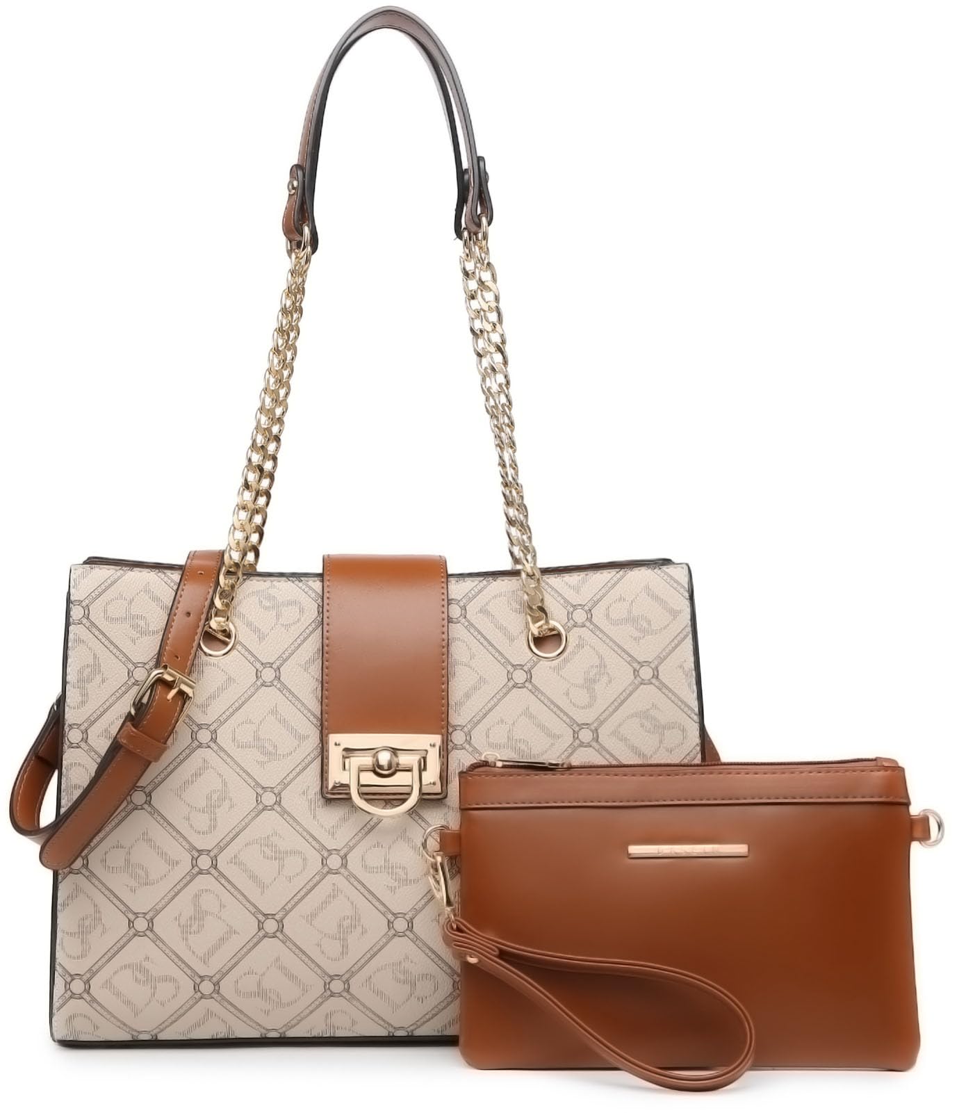 Dasein Lederhandtasche, Tragetasche, Hobo-Tasche für Damen, Schultertasche, Henkeltasche oben, Umhängetasche mit passender Clutch