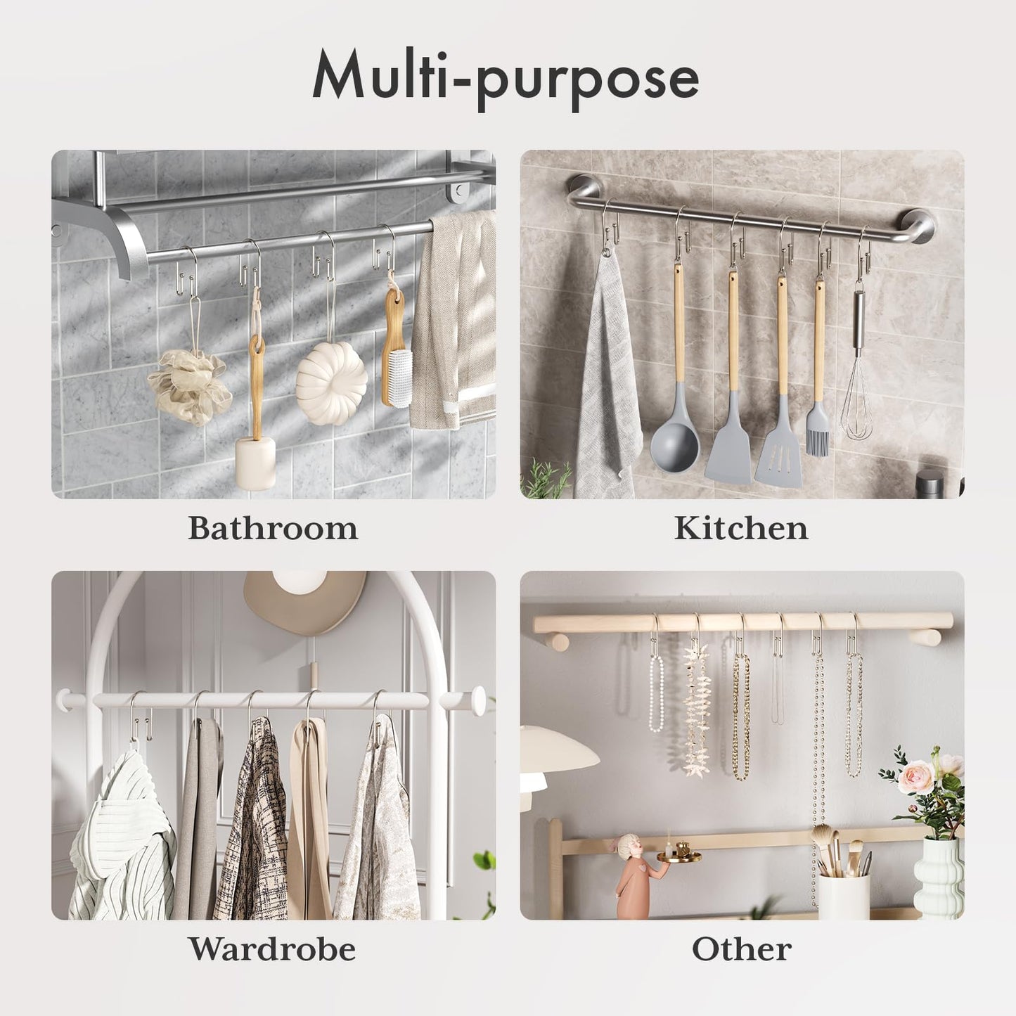 AmazerBath Duschvorhanghaken, Duschvorhangringe aus Metall, rostfrei, doppelseitige Duschvorhanghaken für Duschvorhangeinlage, glatte Duschhakenringe aus gebürstetem Nickel für Badezimmer, 12er-Set