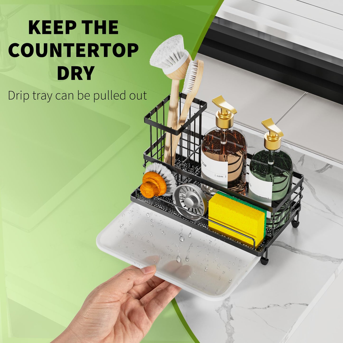 Cisily Kitchen Sink Caddy Organizer, Sponge Holder for Kitchen Sink Rustproof 304 Stainless Steel, Non-Slip Soap Dish Dispenser Brush Holder Storage, Home & Kitchen Essentials Accessories