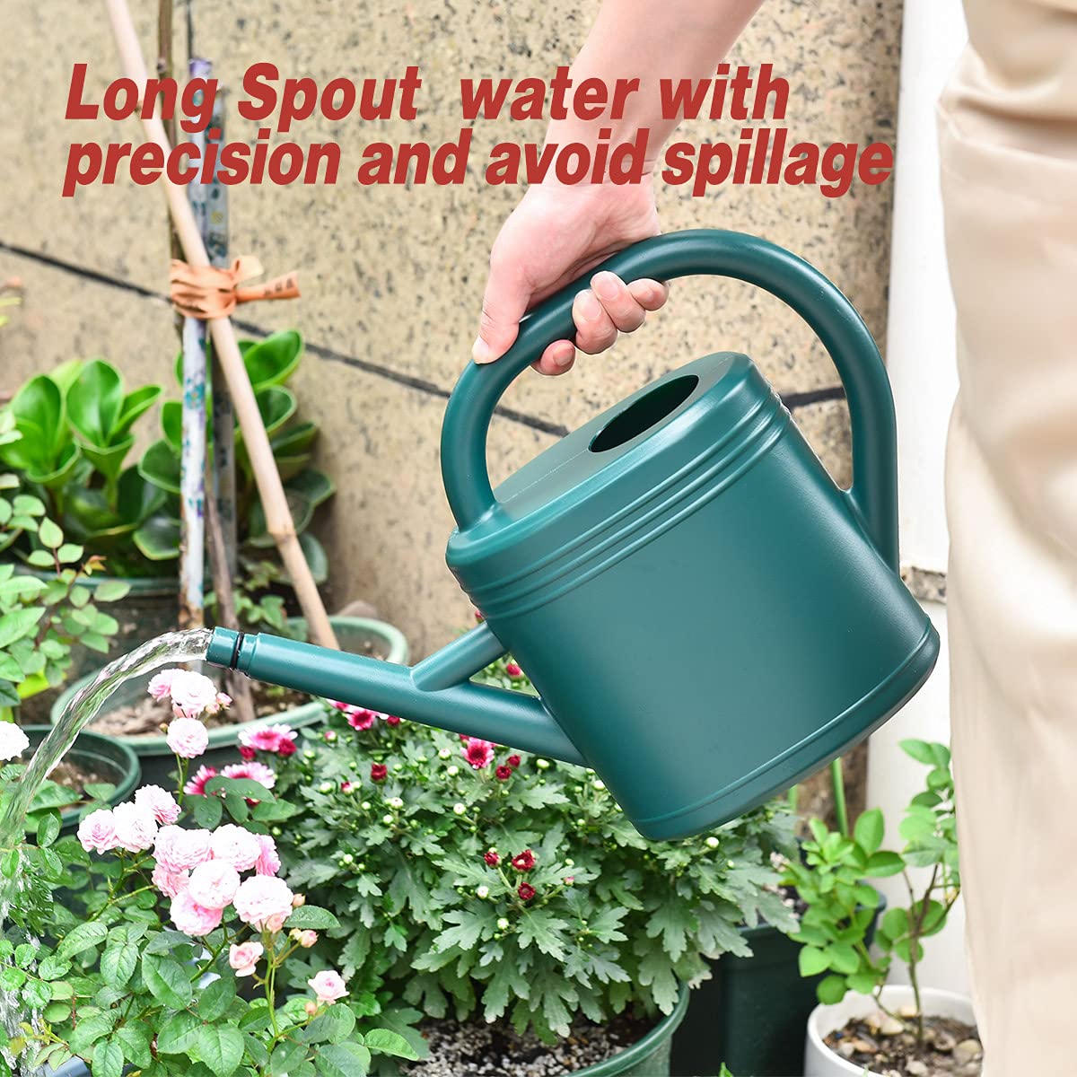 Watering Can 1 Gallon for Indoor Plants, Garden Watering Cans Outdoor Plant House Flower, Gallon Watering Can Large Long Spout with Sprinkler Head (Green)