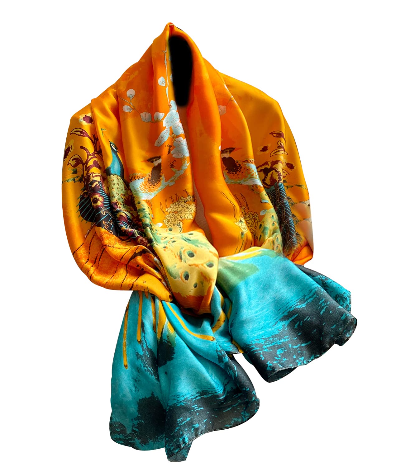 NUWEERIR Damen-Schal, 100 % großer Maulbeerseide, langer Satin-Schal, modischer Designer-Schal, leichte Wickel