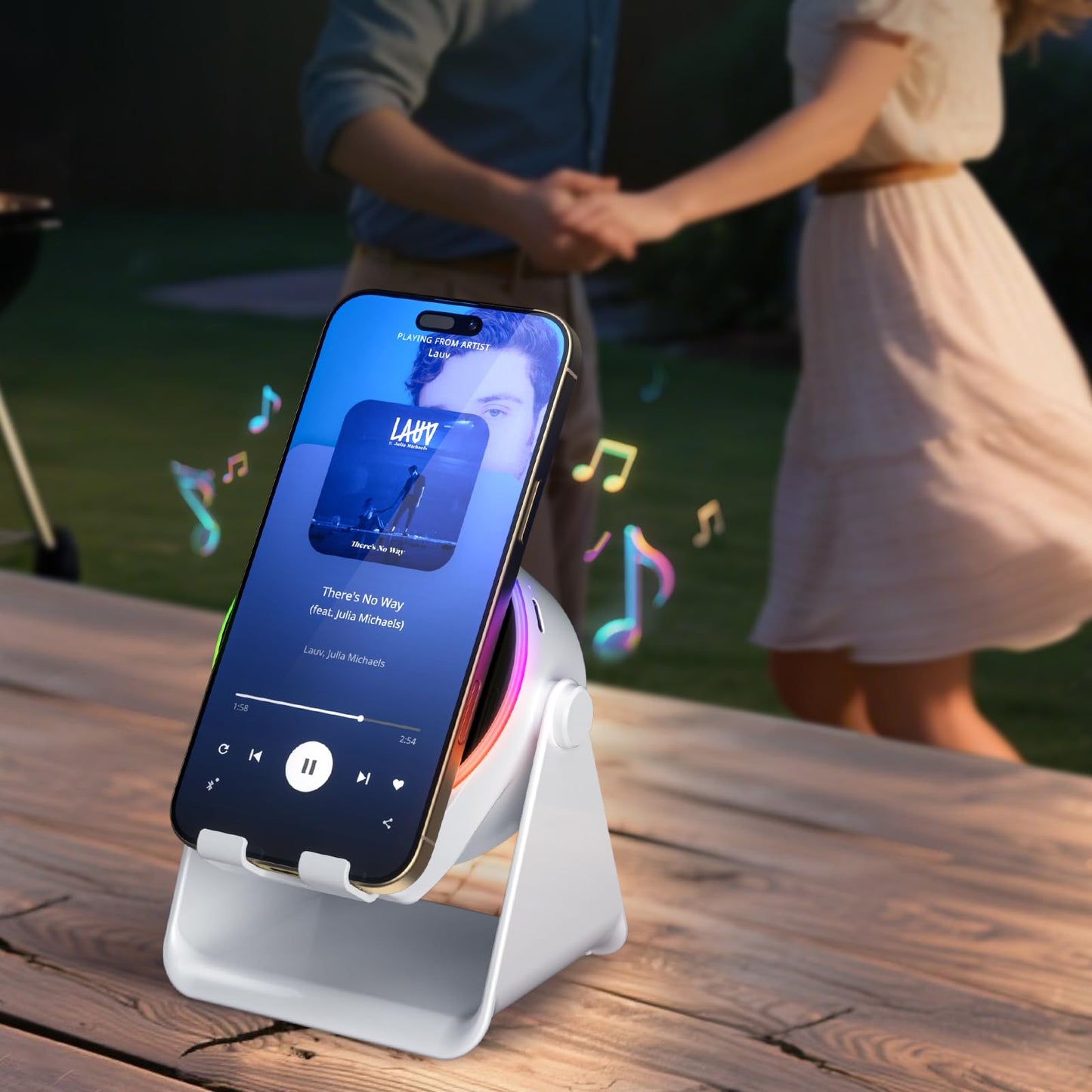 Dohelly Wireless Induction Speaker with Phone Stand & RGB Light, No Bluetooth Needed, Compatible with iPhone, Android, Tablets – Black