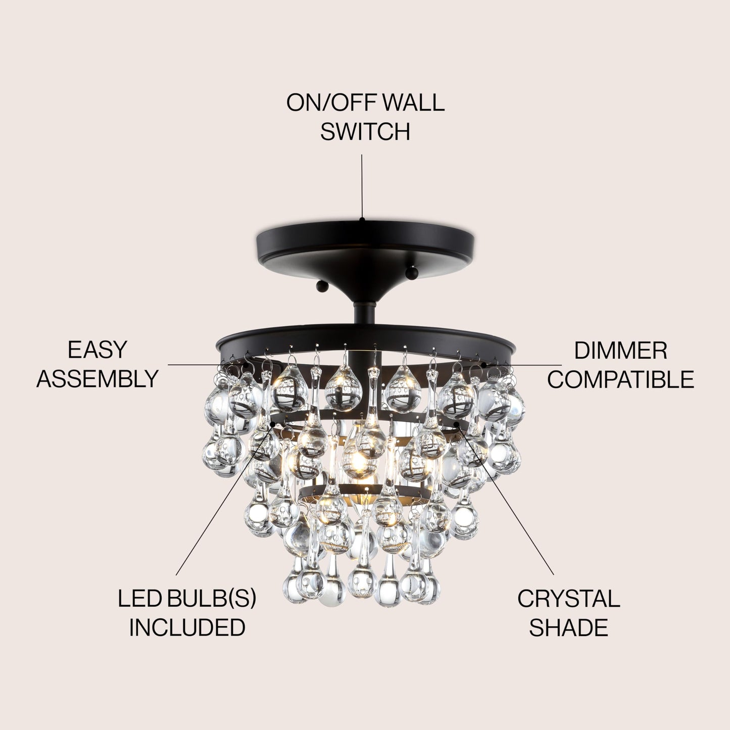 JONATHAN Y JYL9030B Toronto 16" Metall/Kristall LED Deckenleuchte, zeitgenössisch, modern, Übergangsstil, elegant, für Büro, Wohnzimmer, Familienzimmer, Esszimmer, Schlafzimmer, Flur, Foyer, Chrom