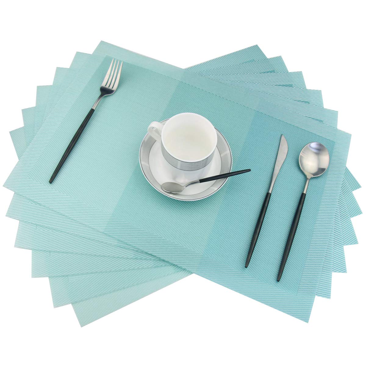 PIGCHCY Keilförmige Tischsets für den Esstisch, kreuzgewebt, waschbares Vinyl-Tischset, hitzebeständig, runde Tischsets, 4er-Set (Silbergrau)