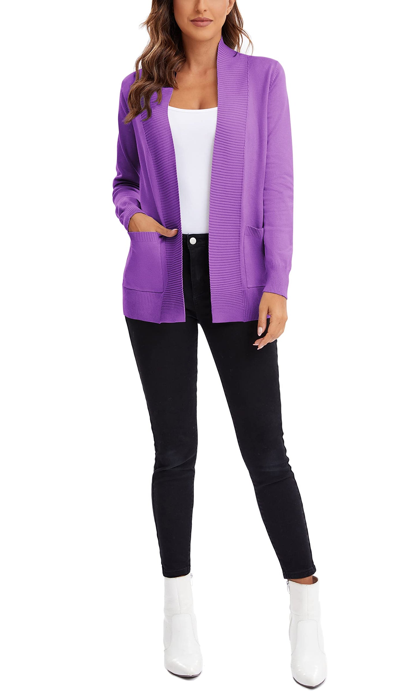 Urban CoCo Leichter Strickjacke für Damen mit offener Vorderseite, lange Ärmel, mit Tasche