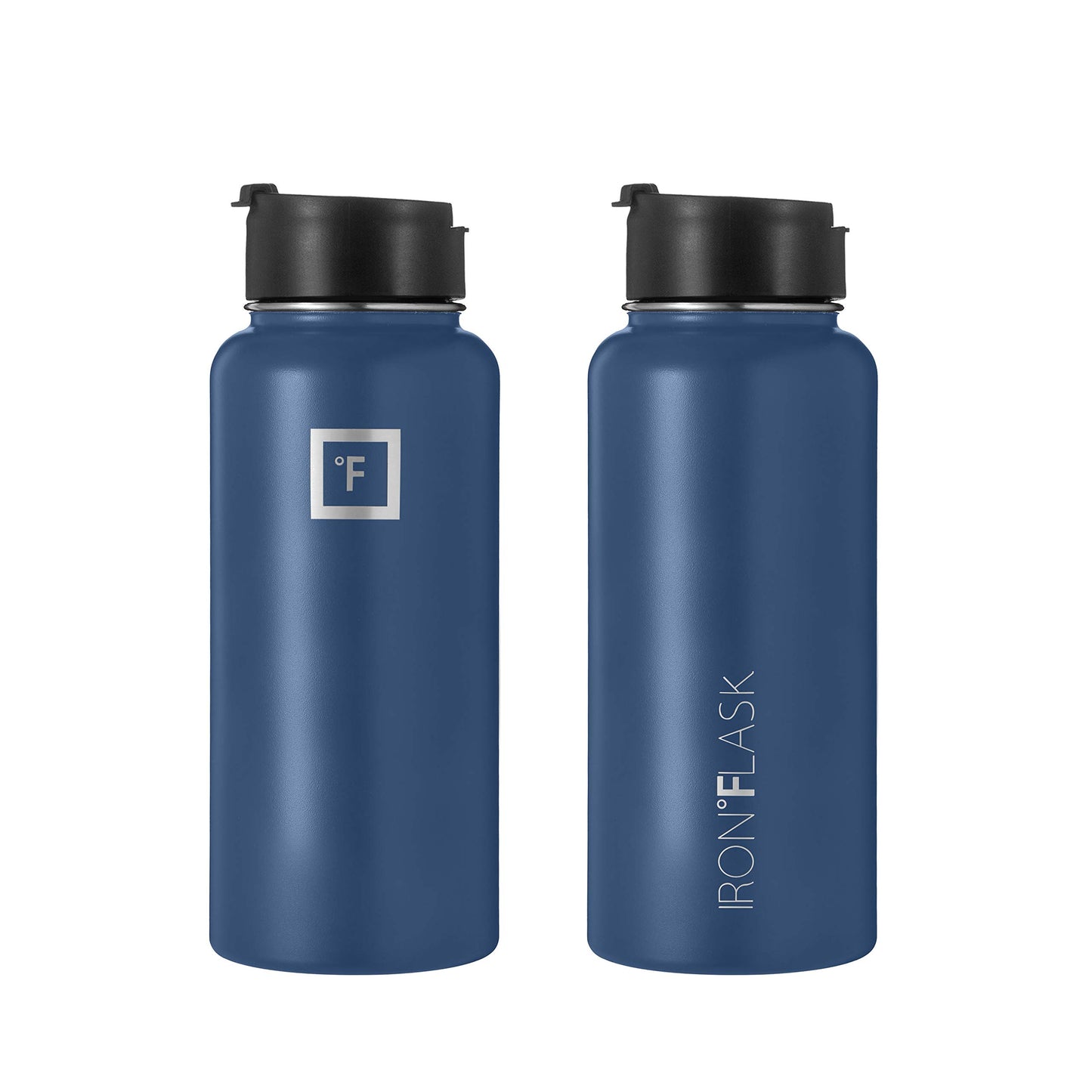 IRON °FLASK Camping & Hiking Hydration Flask with 3 Lids - Stainless Steel, Double Walled & Vacuum Insulated Water Bottle - Leak Proof & BPA Free (Dark Night, Straw - 32 oz)