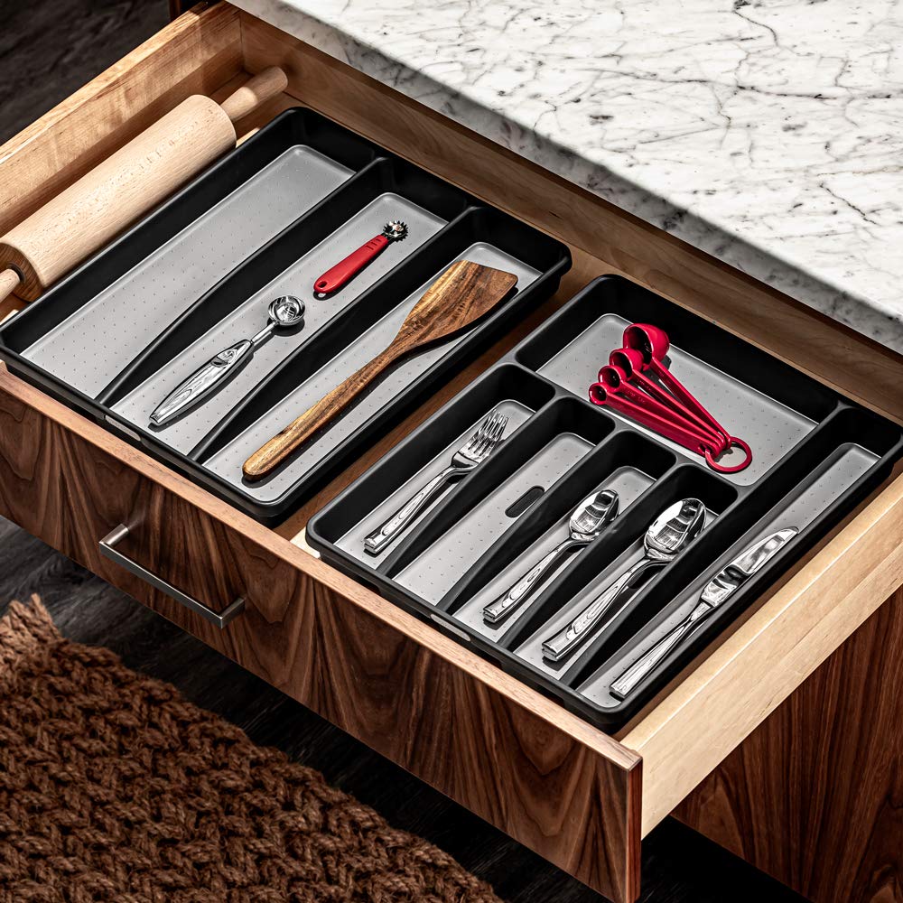 madesmart Klassische große Utensilienablage mit weichem Griff, rutschfeste Küchenschublade, Mehrzweck-Organisation für den Haushalt, BPA-frei, Granit