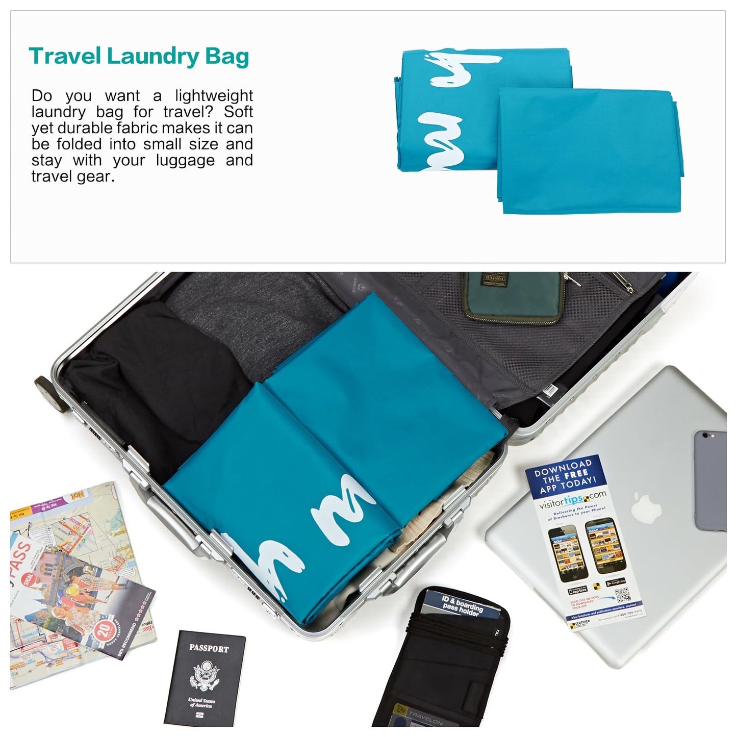 HOMEST 2 Pack XL Wash Me Travel Laundry Bag, Dirty Clothes Organizer, Large Enough to Hold 4 Loads of Laundry, Easy Fit a Laundry Hamper or Basket