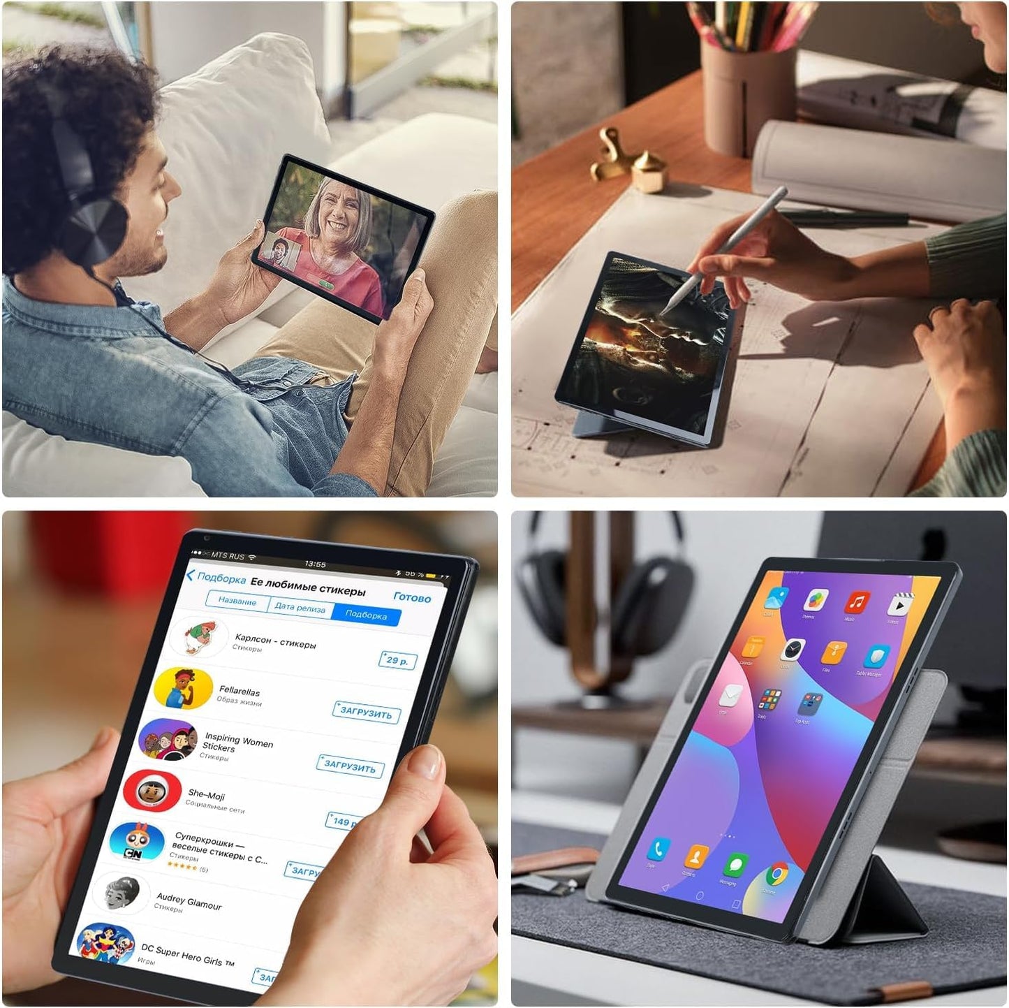 Android Tablet, 10.1 Inch Android 14 Tablet with 1280x800 IPS HD Touch Screen, Dual Camera, 64GB Storage 1TB Expansion, 8 in 1 Tablets Kit with Keyboard, Protective Case, Mouse, Stylus, BT 5.0, WiFi 6