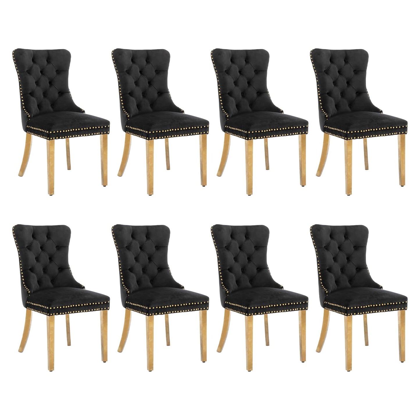 SoarFlash Esszimmerstühle aus Leder, 8er-Set, Beistellstuhl mit hoher Rückenlehne, moderner gepolsterter Beistellstuhl mit Knopfrückenring, Beine aus Massivholz (Schwarz und Grau)