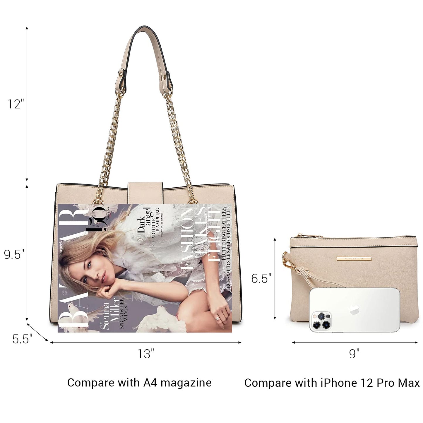 Dasein Lederhandtasche, Tragetasche, Hobo-Tasche für Damen, Schultertasche, Henkeltasche oben, Umhängetasche mit passender Clutch