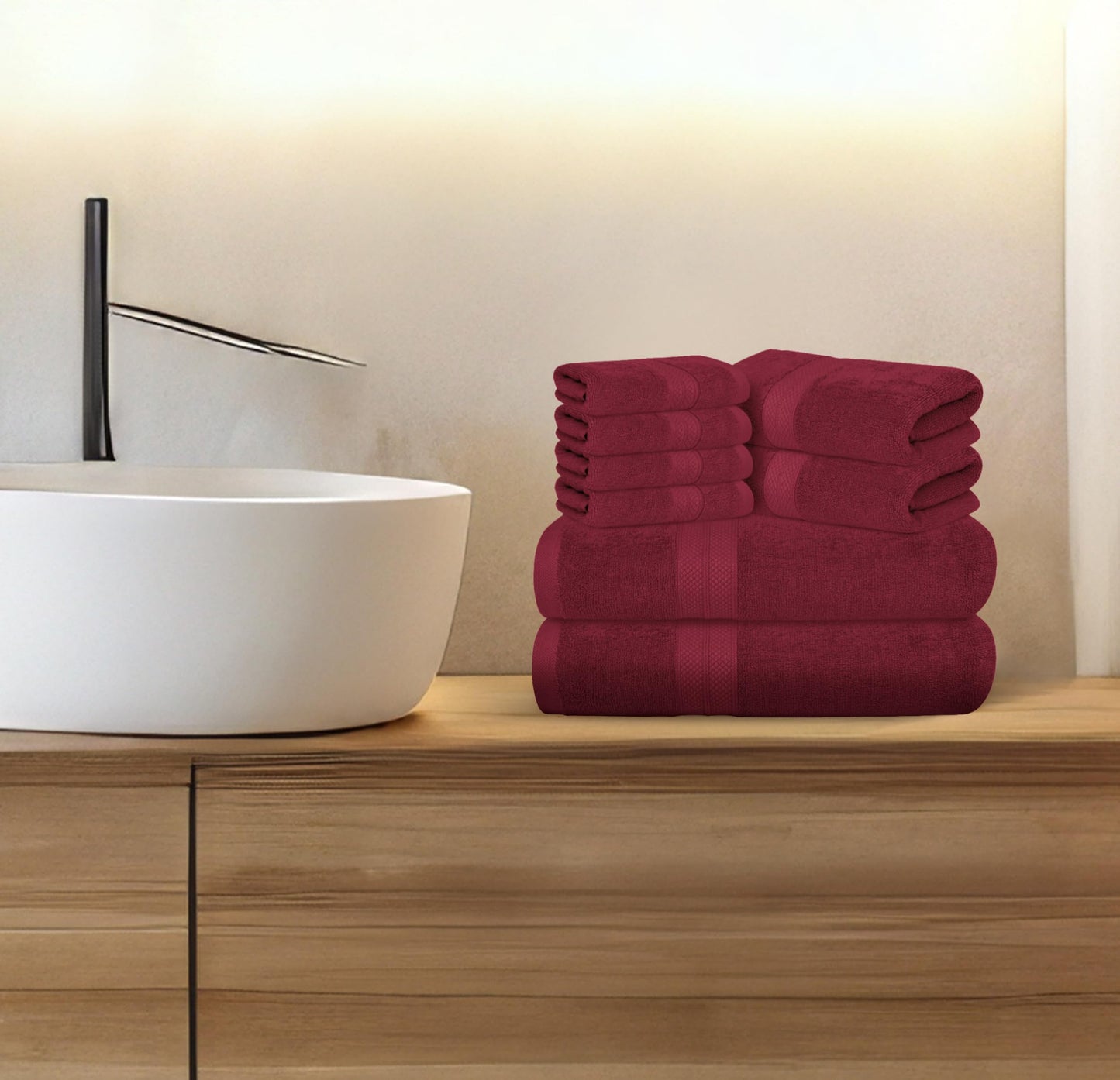 Avalon Towels Luxury 8 Piece Towels Set, 2 Bath Towels, 2 Hand Towels and 4 Washcloths, 600 GSM 100% Ring Spun Cotton Highly Absorbent Bathroom Towel Set, Ideal for Hotel, Spa and Gym (Pink)
