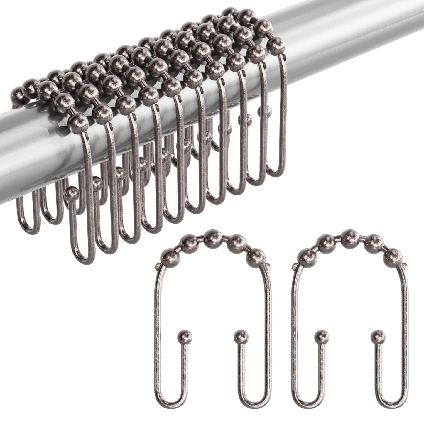 AmazerBath Duschvorhanghaken, Duschvorhangringe aus Metall, rostfrei, doppelseitige Duschvorhanghaken für Duschvorhangeinlage, glatte Duschhakenringe aus gebürstetem Nickel für Badezimmer, 12er-Set