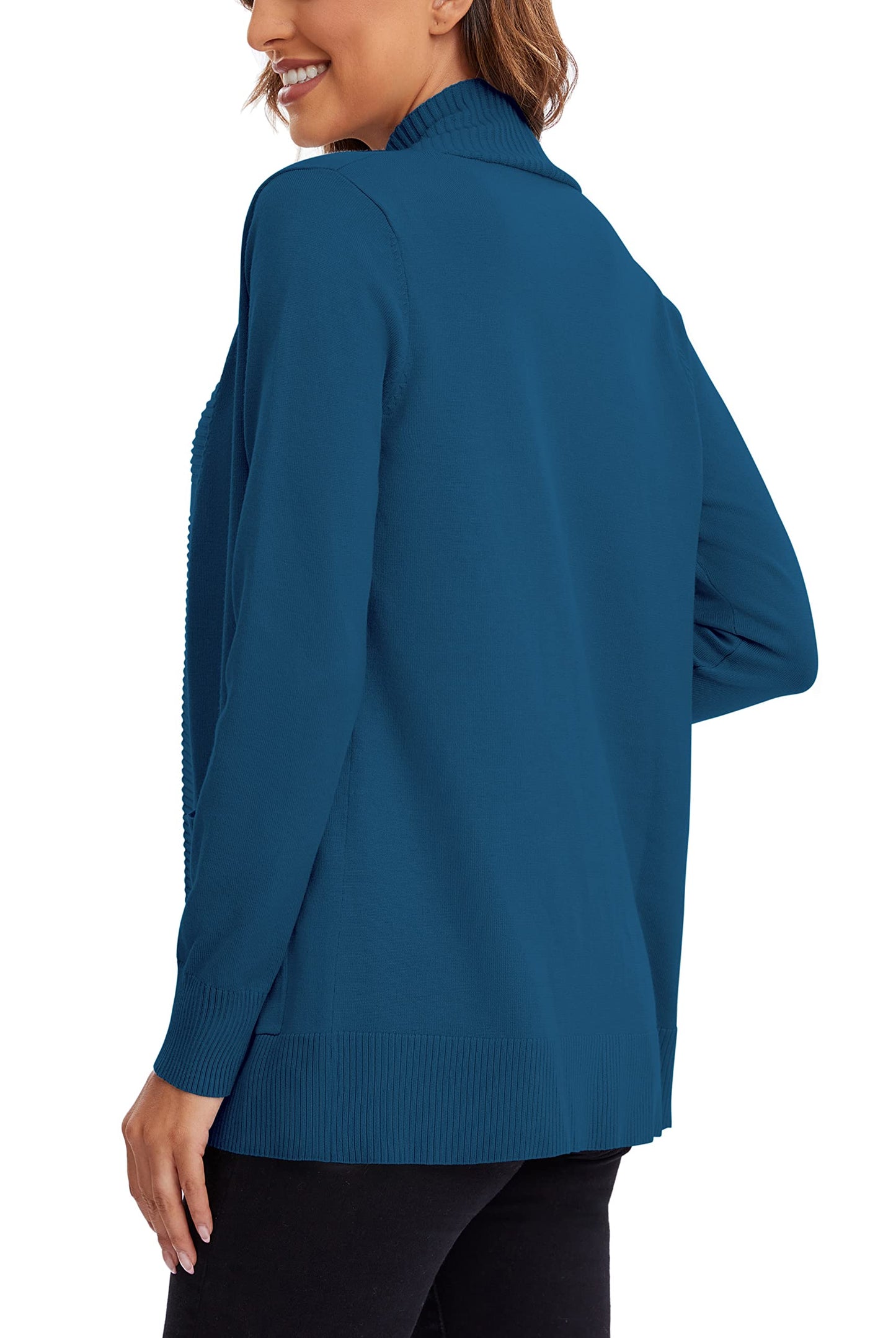 Urban CoCo Leichter Strickjacke für Damen mit offener Vorderseite, lange Ärmel, mit Tasche