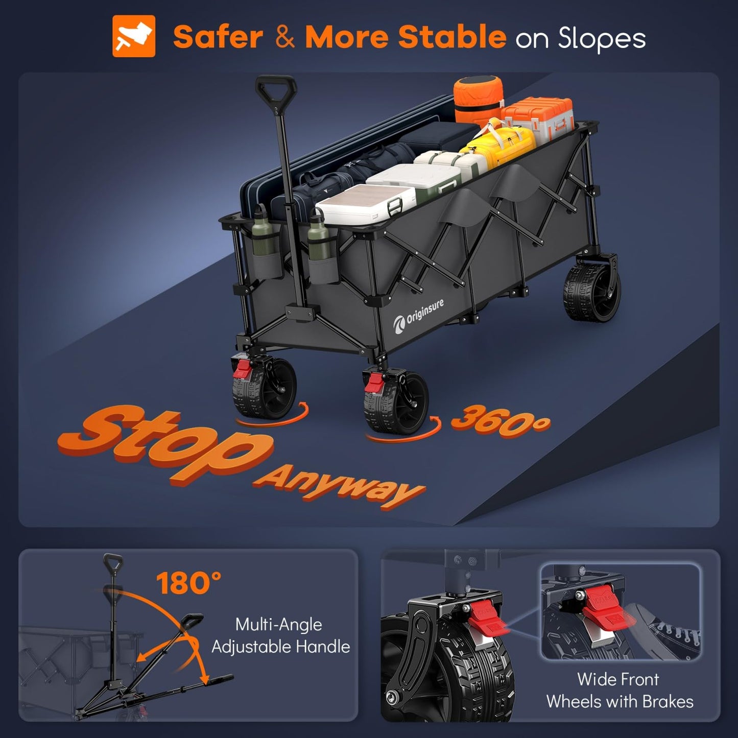 48" L Collapsible Wagon Cart Foldable, 560LB Weight Capacity 300L Heavy Duty Folding Beach Wagons with Big All-Terrain Wheels, Utility Carts for Groceries, Shopping, Camping, Sports - Black