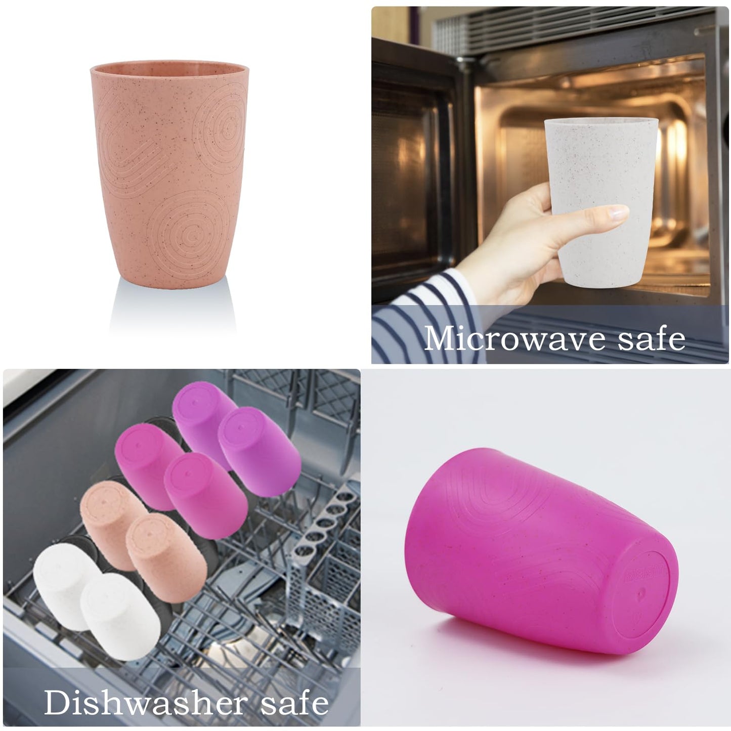 Wheat Straw Cups 8 PCS Good Alternative to Plastic Reusable Cups 20 oz Unbreakable Drinking Cup Reusable Dishwasher Safe Water Plastic Glasses Colorful Series