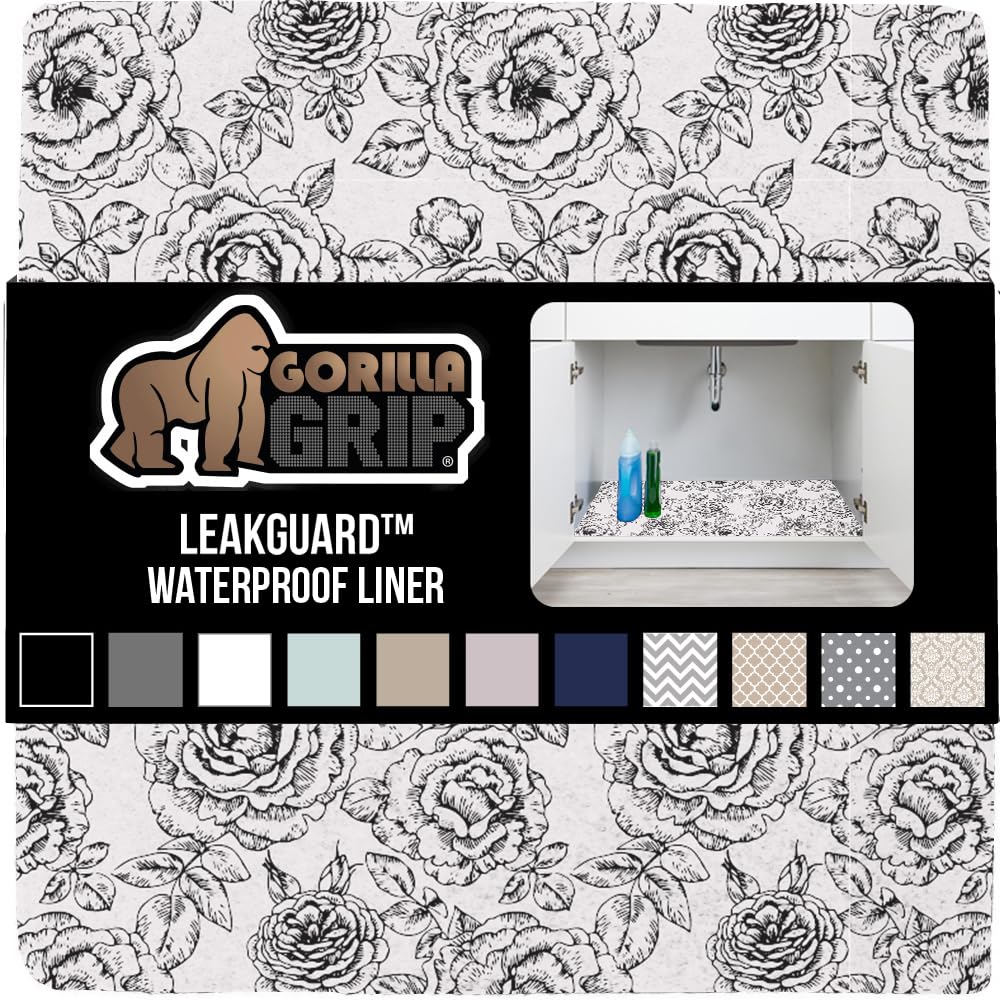 Gorilla Grip LeakGuard, nicht klebende Unterspülmatte für Küchenschränke, 24 x 40, wasserdichte, schnell trocknende Regaleinlage, langlebige, saugfähige Filzmatten für Badezimmerwaschbecken, Schränke, Kommoden, Damast, Taupe-Creme