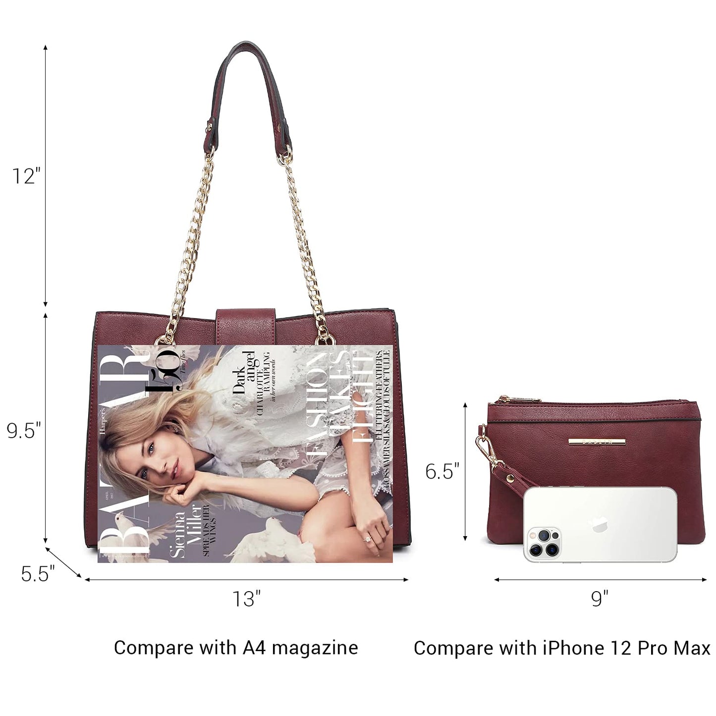 Dasein Lederhandtasche, Tragetasche, Hobo-Tasche für Damen, Schultertasche, Henkeltasche oben, Umhängetasche mit passender Clutch