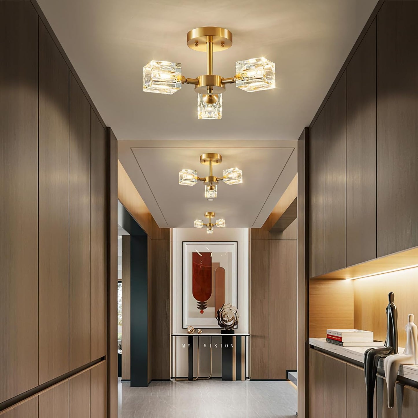 Yunnix Deckenleuchte 6 Lichter Kristall Kronleuchter Deckenleuchte Gold Deckenleuchte Moderne Kronleuchter Licht für Schlafzimmer Küche Flur Badezimmer Eingangsbereich Esszimmer
