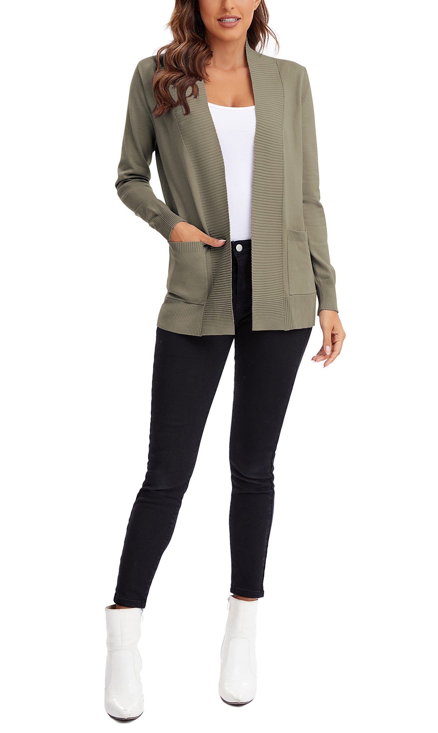 Urban CoCo Leichter Strickjacke für Damen mit offener Vorderseite, lange Ärmel, mit Tasche
