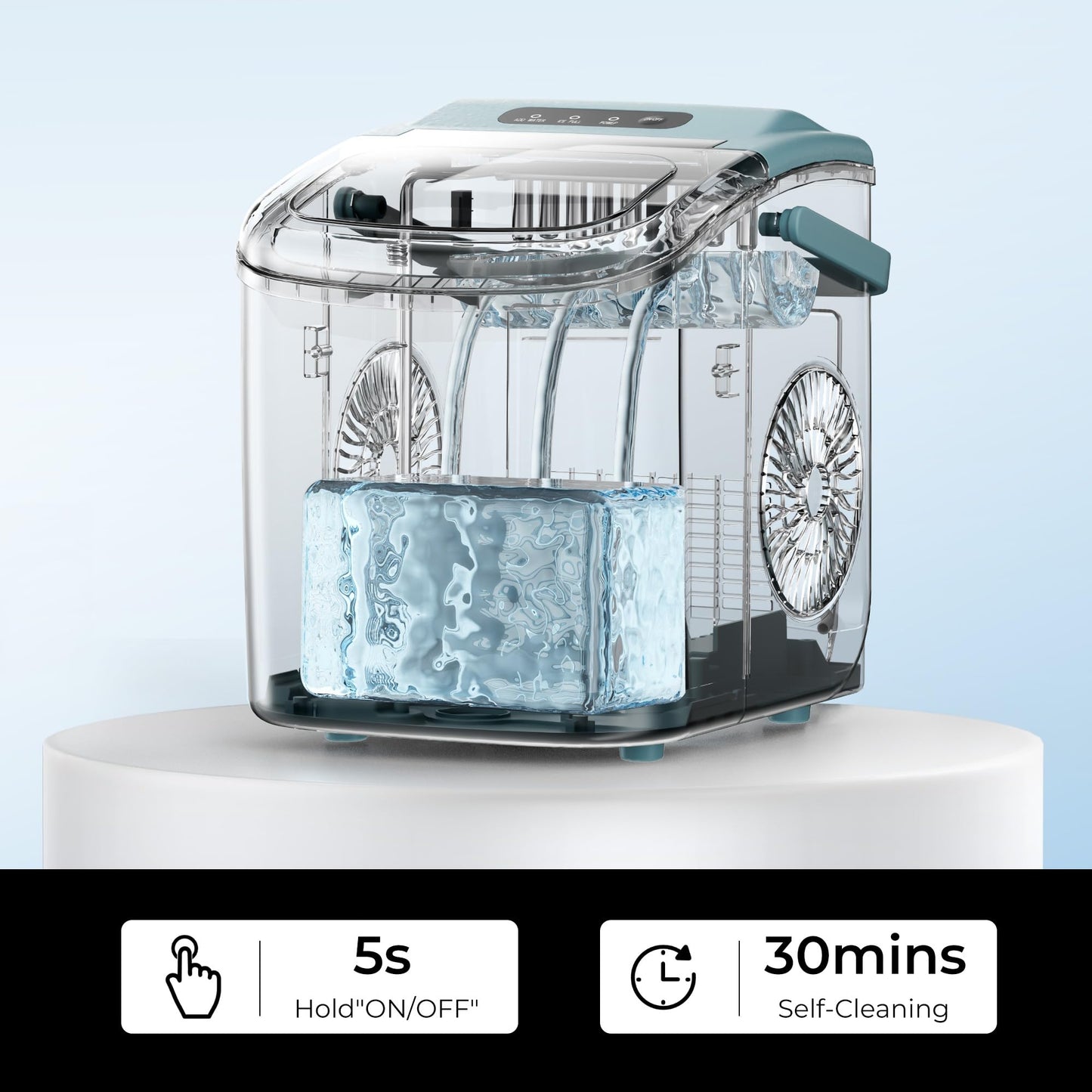 EUHOMY Countertop Ice Maker Machine with Handle, 26lbs in 24Hrs, 9 Ice Cubes Ready in 6 Mins, Auto-Cleaning Portable Ice Maker with Basket and Scoop, for Home/Kitchen/Camping/RV. (Black)