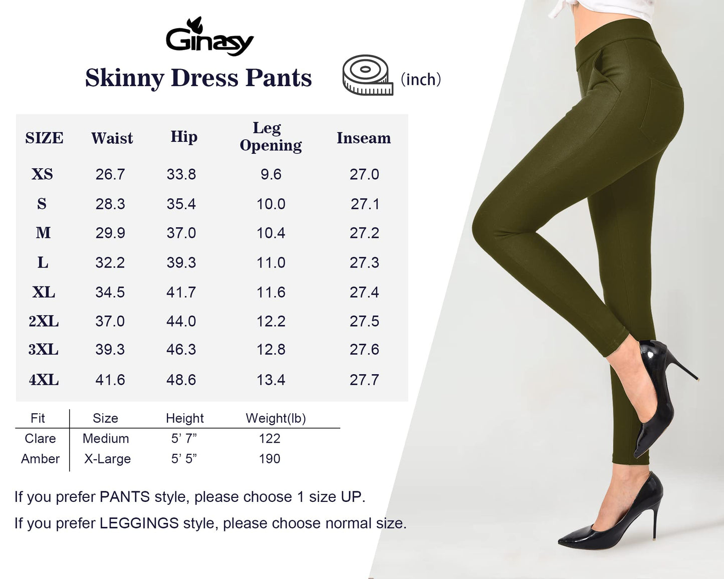 Pantalon habillé Ginasy pour femme, pantalon d'affaires décontracté, extensible, à enfiler, pour le travail, le bureau, leggings habillés, pantalon skinny avec poches