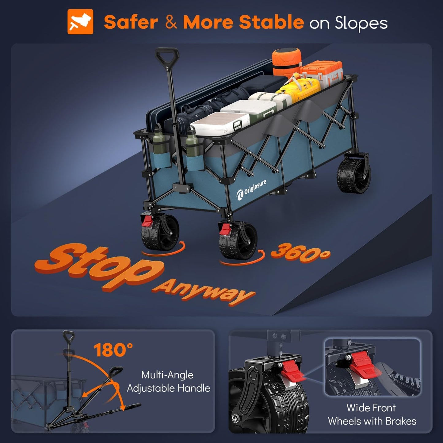48" L Collapsible Wagon Cart Foldable, 560LB Weight Capacity 300L Heavy Duty Folding Beach Wagons with Big All-Terrain Wheels, Utility Carts for Groceries, Shopping, Camping, Sports - Black