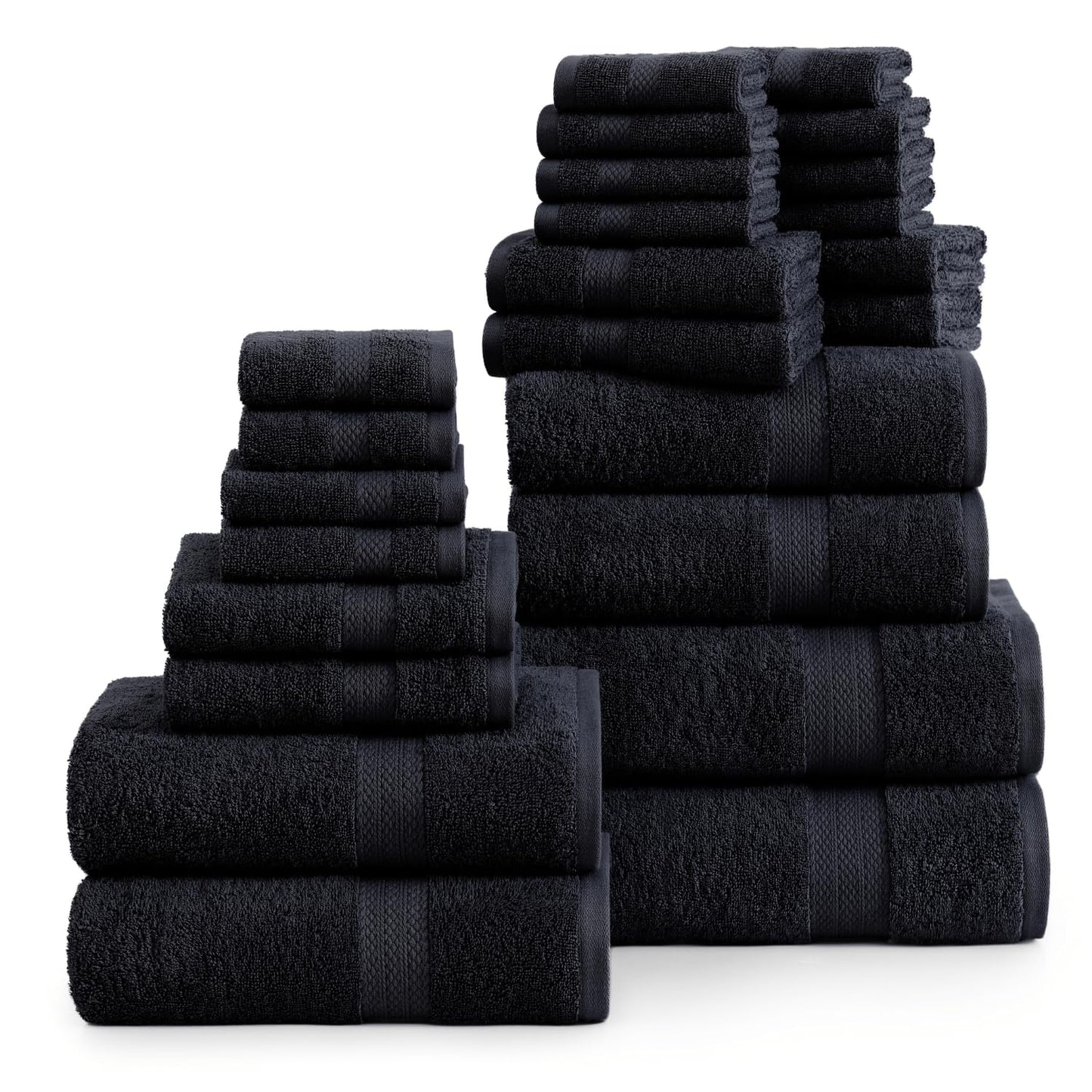 LANE LINEN 24-teiliges Badezimmerhandtuch-Set – 100 % Baumwolle, Badetuch-Sets, 4 Badetücher extragroß, 2 Badelaken, 6 Handtücher fürs Badezimmer, 8 Waschlappen, 4 Fingerkuppen-Handtücher – weiße Handtücher