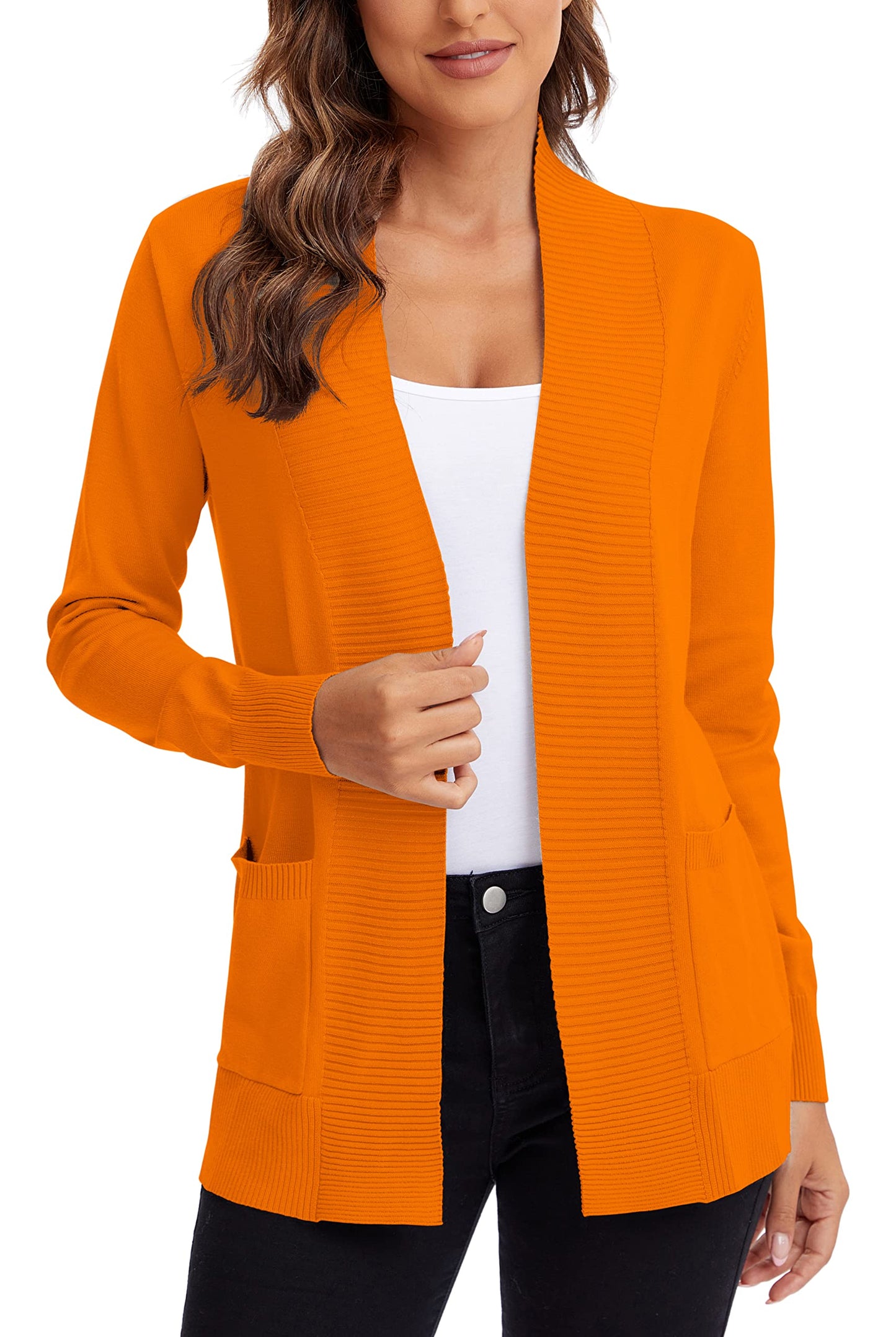 Urban CoCo Leichter Strickjacke für Damen mit offener Vorderseite, lange Ärmel, mit Tasche