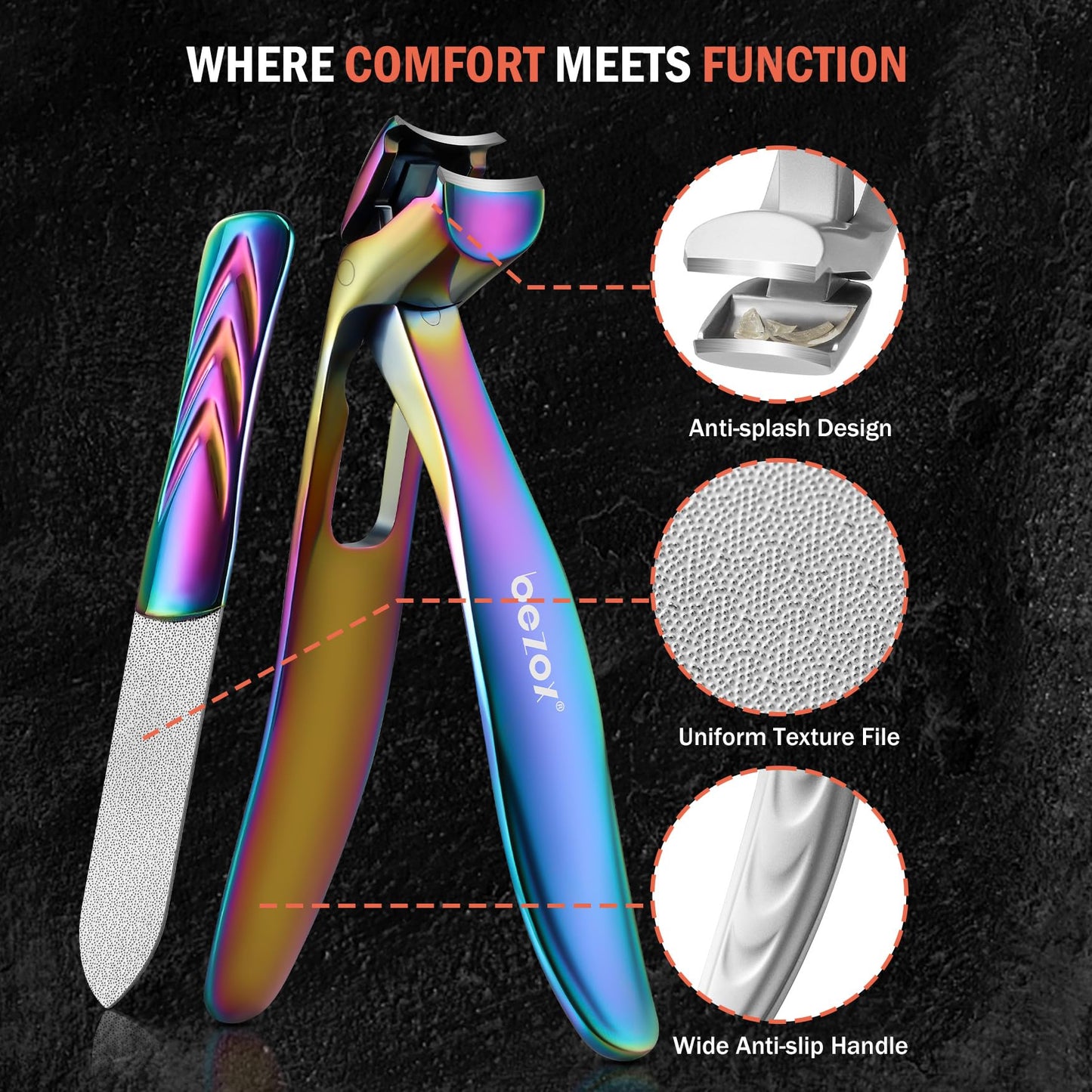 BEZOX Angled Head Toe Nail Clippers for Seniors for Thick Nails - Ergonomic Toenails Clipper for Thick Toenails, Premium Finger Nails Clipper for Adult with Catcher - Black