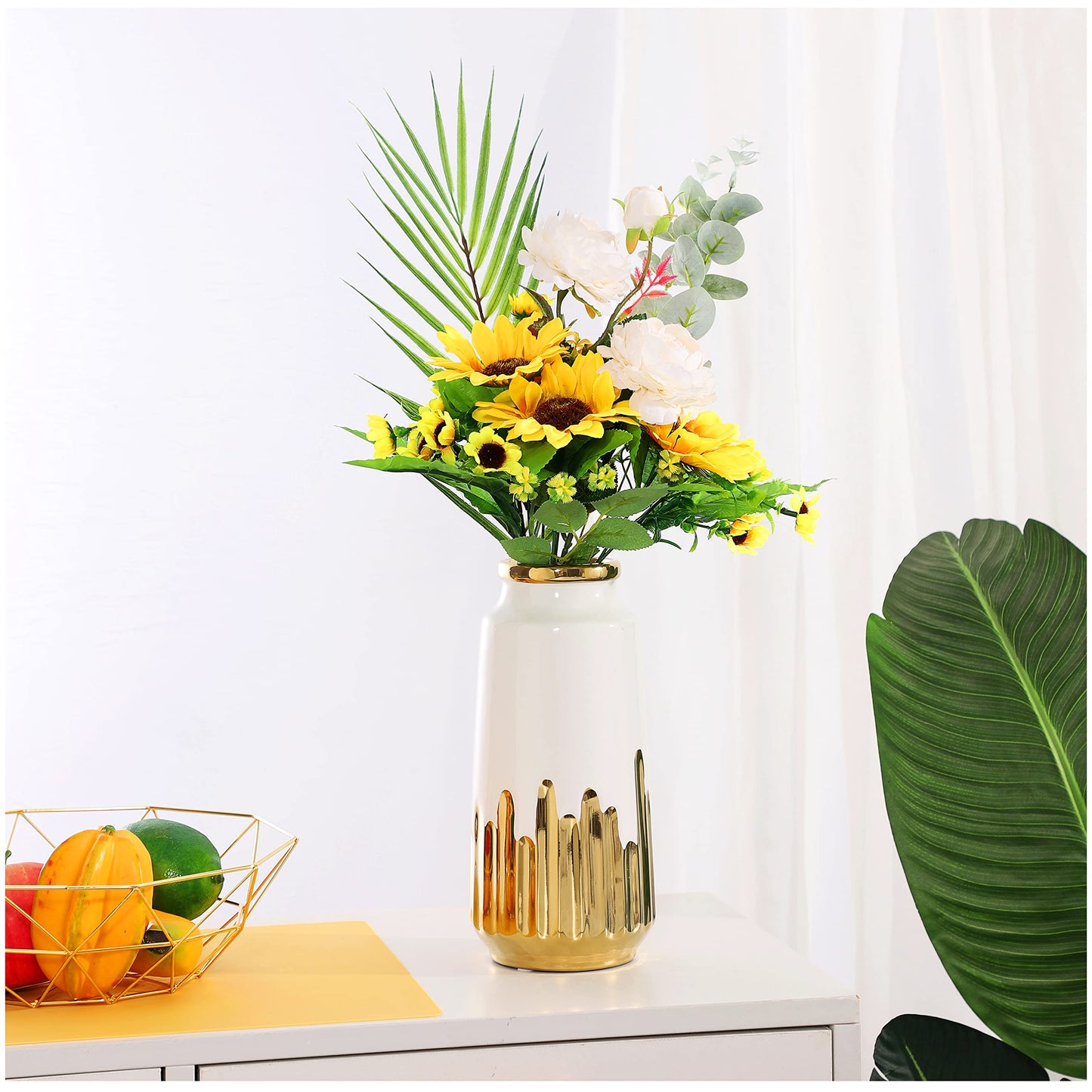 Weiße Blumenvase aus Keramik, einzigartige glänzende Vasen, breite Öffnung, moderne Vase, dekorative Vase für Zuhause, Hochzeit, Party, Tischdekoration