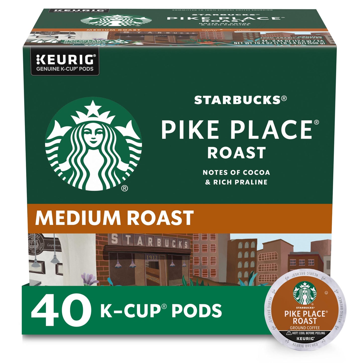 Starbucks K-Cup-Kaffeepads, natürlich aromatisiertes Kaffee-Vielfaltspaket für Keurig-Kaffeemaschinen, 100 % Arabica, 1 Schachtel (40 Pads)