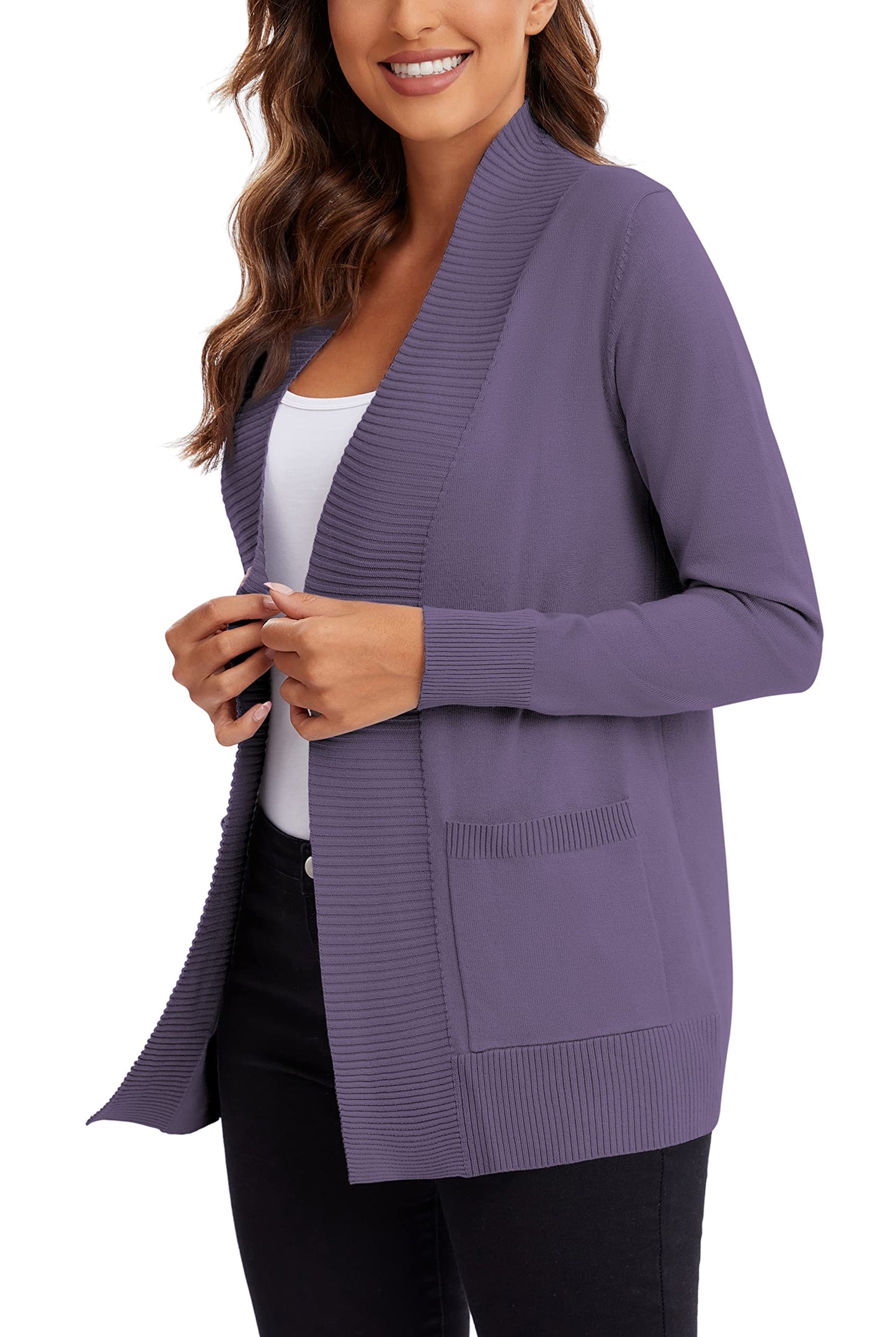 Urban CoCo Leichter Strickjacke für Damen mit offener Vorderseite, lange Ärmel, mit Tasche