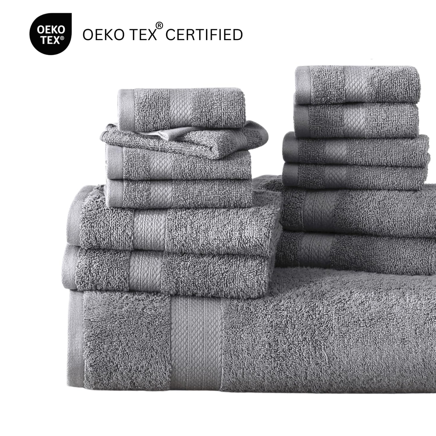 LANE LINEN 24-teiliges Badezimmerhandtuch-Set – 100 % Baumwolle, Badetuch-Sets, 4 Badetücher extragroß, 2 Badelaken, 6 Handtücher fürs Badezimmer, 8 Waschlappen, 4 Fingerkuppen-Handtücher – weiße Handtücher