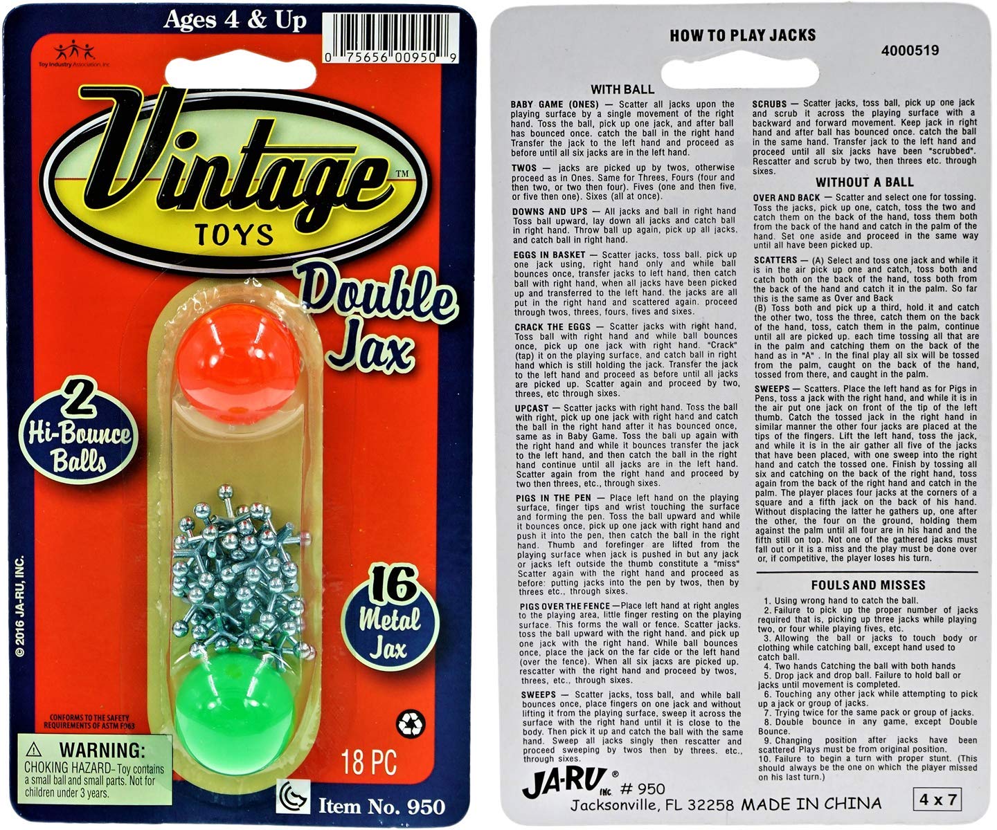JA-RU Vintage Metal Jacks Game Set/Two Bouncy Balls.(1 Pack) Mini Jax Toy. Classic Family Retro Classics. Bulk Party Favors, Stocking Stuffers. 950-1B