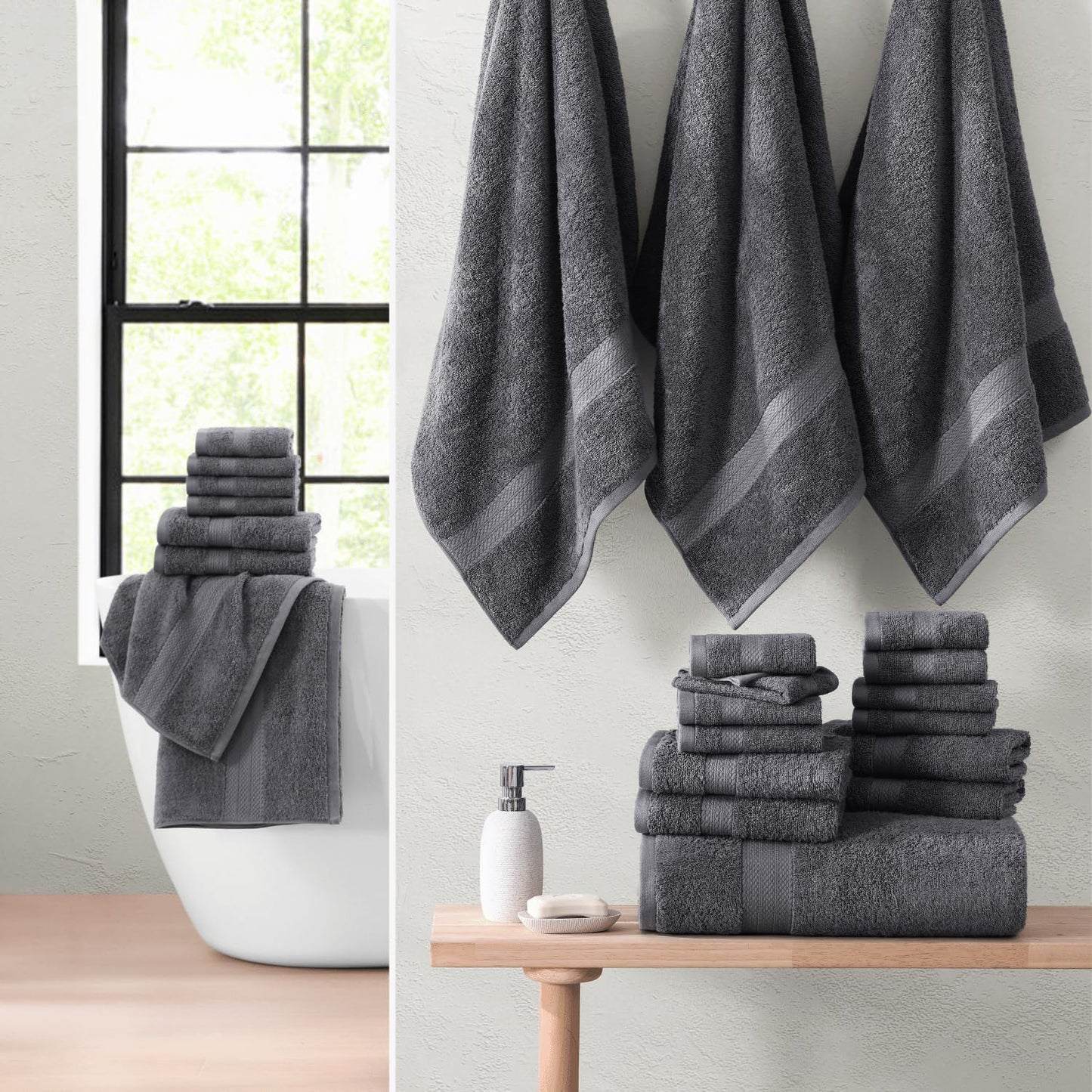 LANE LINEN 24-teiliges Badezimmerhandtuch-Set – 100 % Baumwolle, Badetuch-Sets, 4 Badetücher extragroß, 2 Badelaken, 6 Handtücher fürs Badezimmer, 8 Waschlappen, 4 Fingerkuppen-Handtücher – weiße Handtücher