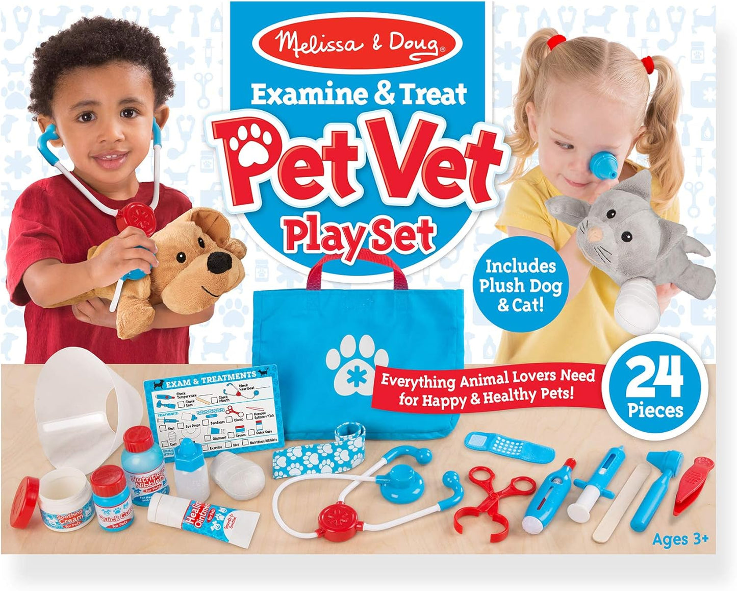 Melissa & Doug Examine and Treat Pet Vet Play Set (24 pcs) - Kids Veterinary Play Set, Veterinarian Kit For Kids, STEAM Toy, Pretend Play Doctor Set For Kids Ages 3+