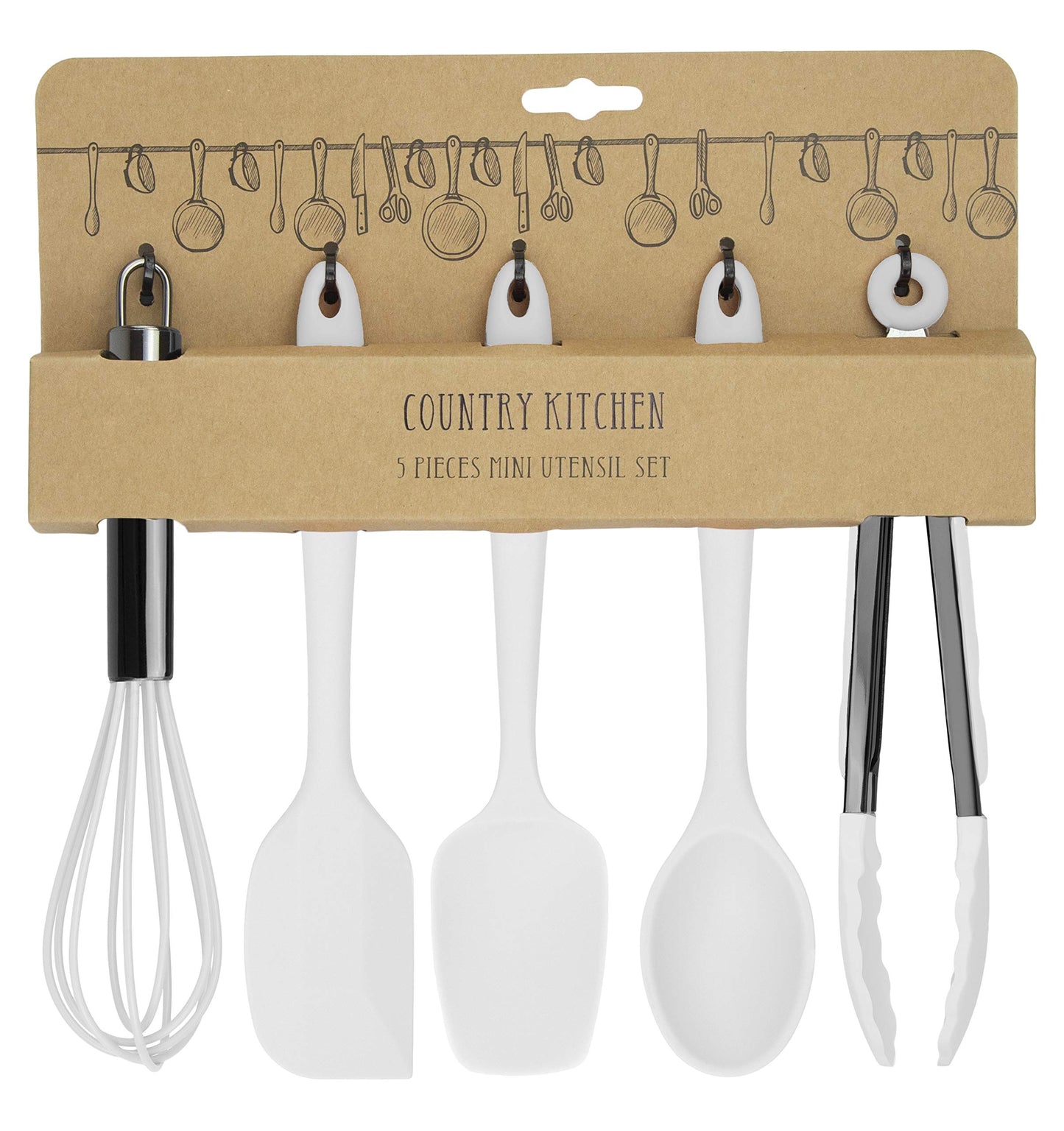 Country Kitchen Silicone Cooking Utensils - Easy to Clean Kitchen Tools, Spatula Set for Nonstick Cookware, Mini, White