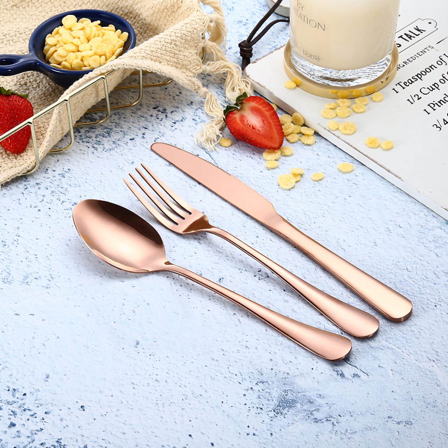 Portable Travel Utensils Set, 18/8 Stainless Steel 3 PCS Cutlery Set Including Knife Fork and Spoon, Reusable Travel Silverware Set with Case for Lunch Box Camping School Office