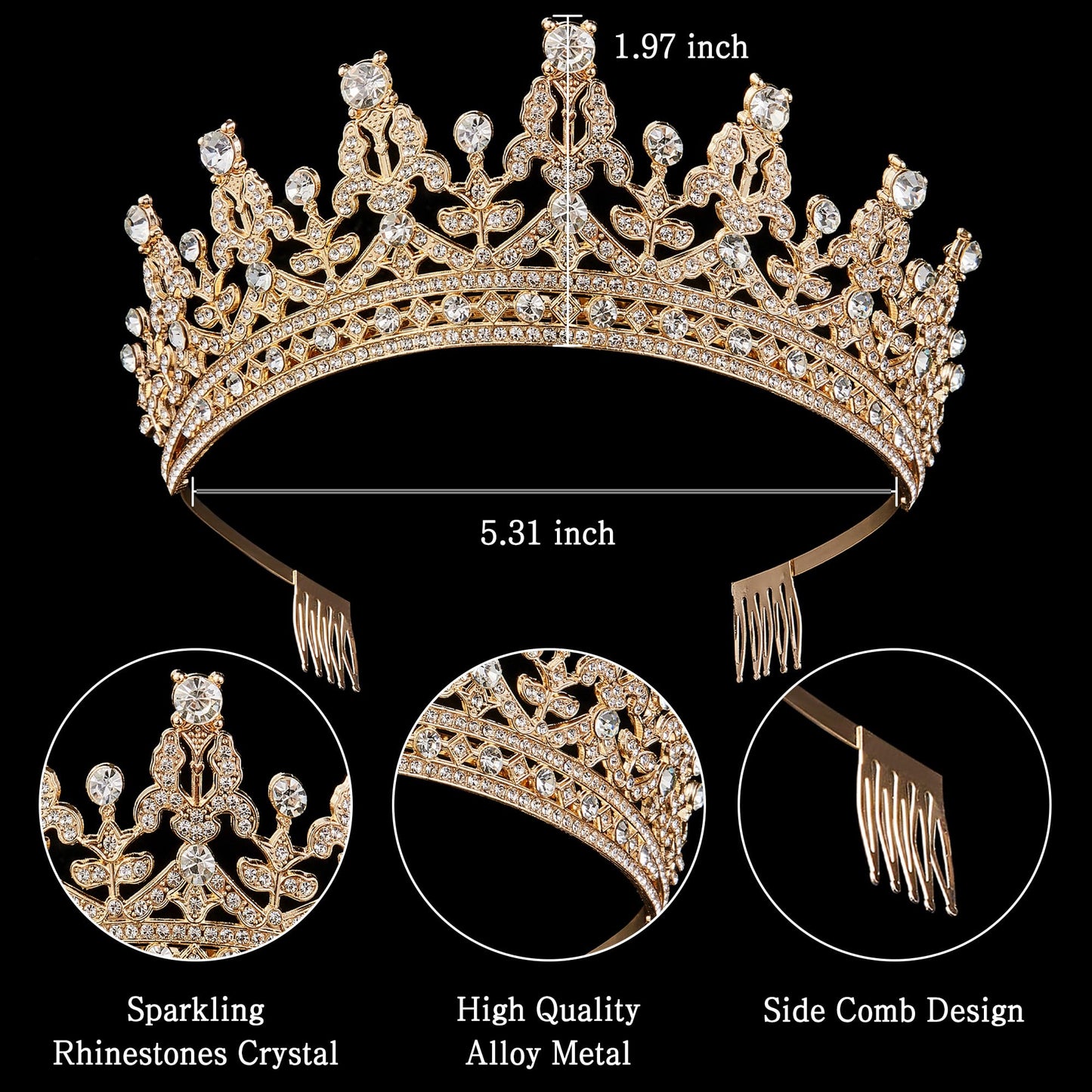 Gold Crown for Women Crystal Princess Tiaras Rhinestone Queen Headband Wedding Bridal Hair Accessories Birthday Prom Pageant Party Coming of Age Ceremony Photo Props