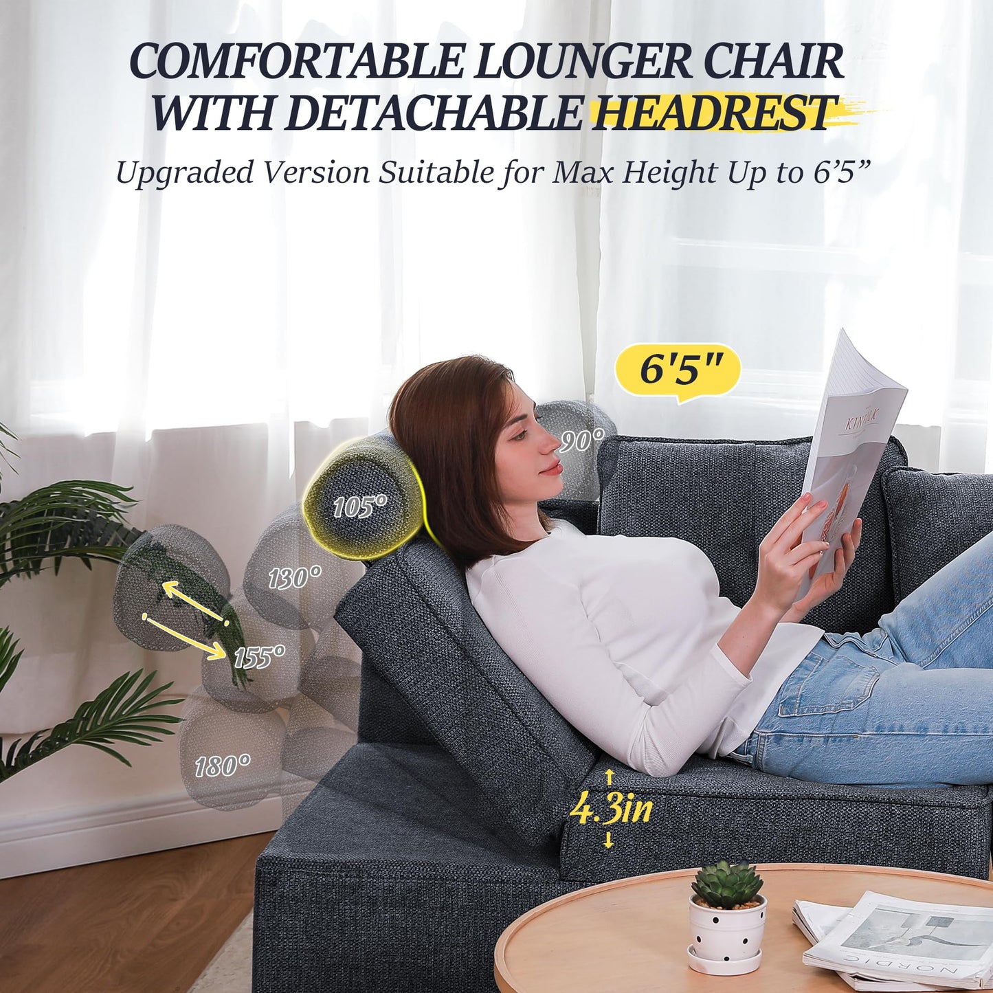 Schlafsofa, 4-in-1-Couch, umwandelbares Sofa, Zweisitzer-Couch aus Leinenstoff mit 2 Dekokissen, Einzel-Relaxsessel für kleine Räume mit 5-fach verstellbarer Rückenlehne