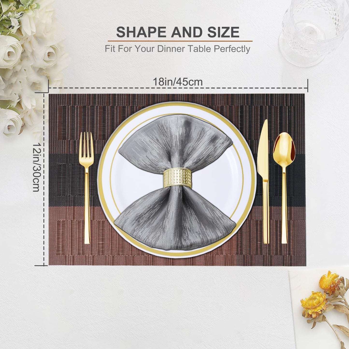 Tischsets 6er-Set, gewebtes Vinyl-Tischset für Esstisch, waschbar, abwischbar, Küchentischsets, strapazierfähige Tischsets für drinnen und draußen, 01 Beige, 6 Stück