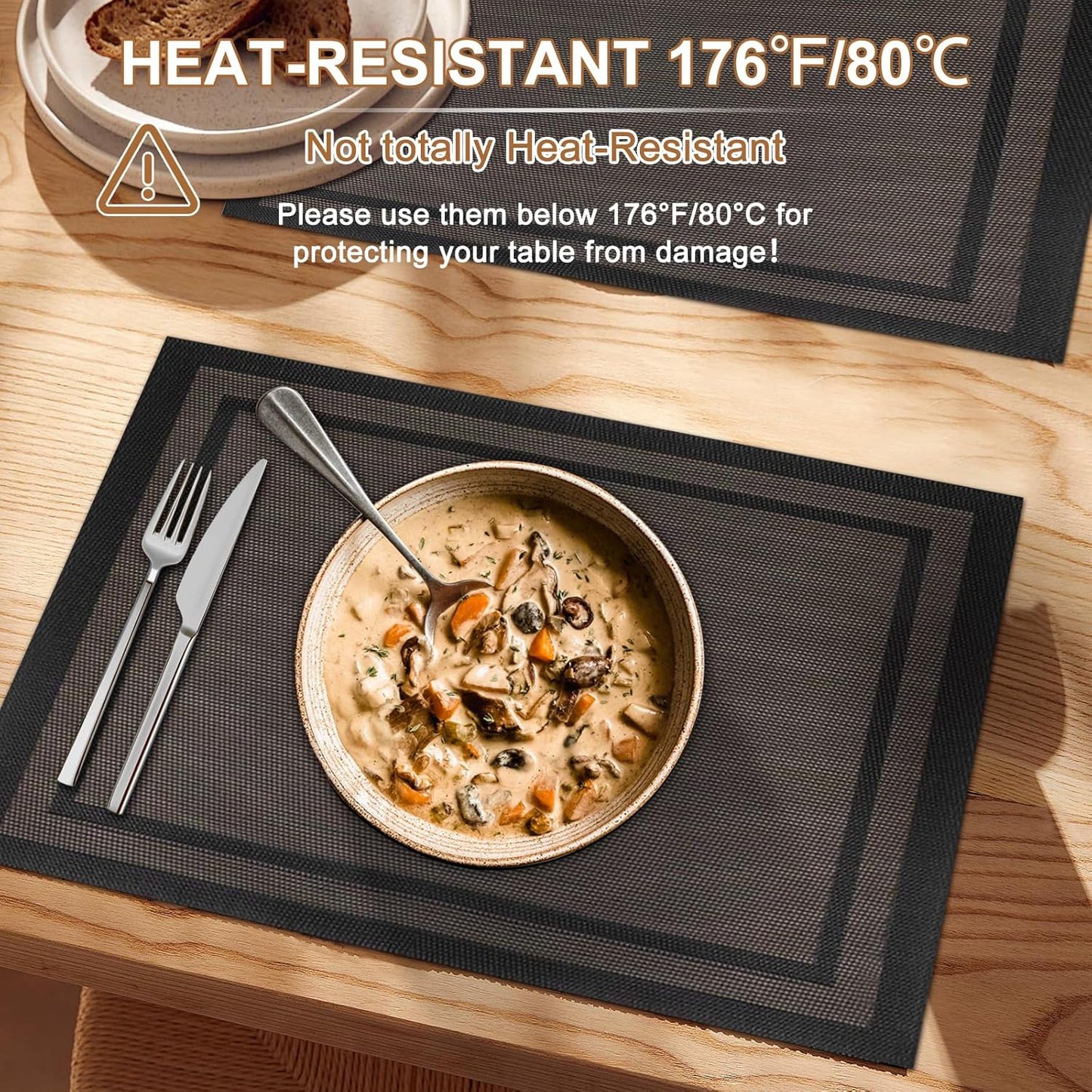 Tischsets 6er-Set, gewebtes Vinyl-Tischset für Esstisch, waschbar, abwischbar, Küchentischsets, strapazierfähige Tischsets für drinnen und draußen, 01 Beige, 6 Stück