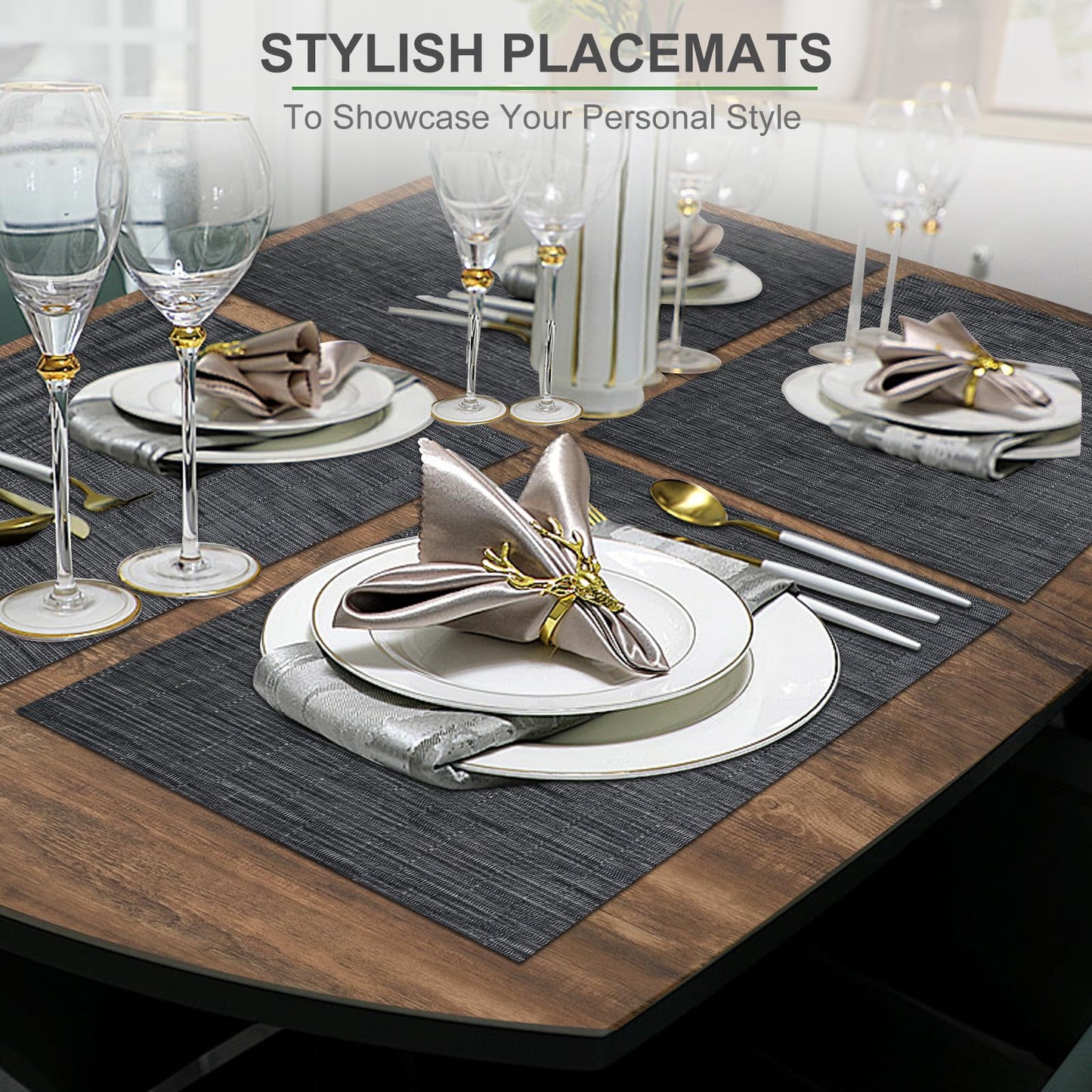 Tischsets 6er-Set, gewebtes Vinyl-Tischset für Esstisch, waschbar, abwischbar, Küchentischsets, strapazierfähige Tischsets für drinnen und draußen, 01 Beige, 6 Stück