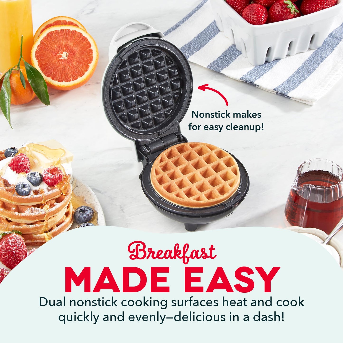 DASH Mini Maker for Individual Waffles, Hash Browns, Keto Chaffles with Easy to Clean, Non-Stick Surfaces, 4 Inch, White Pineapple