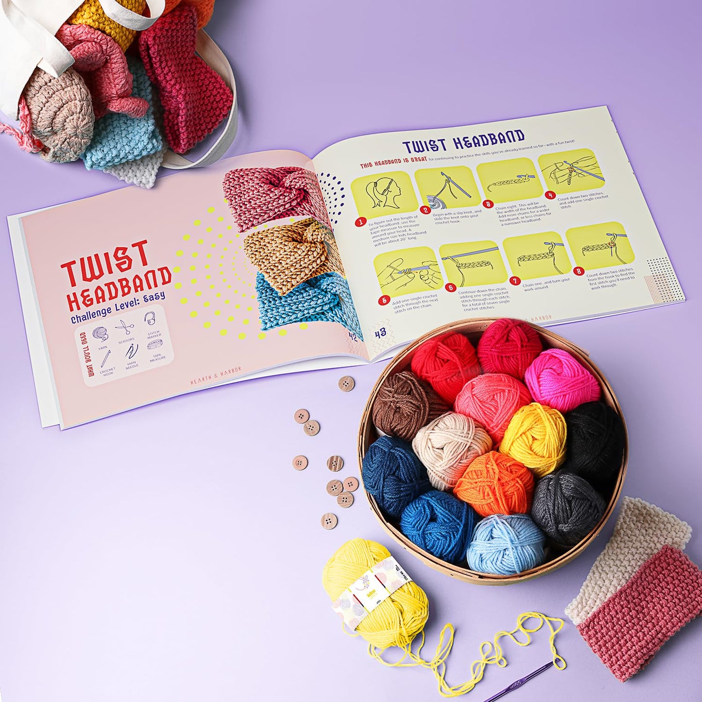 Crochet Kit for Beginners Adults and Kids, Knitting & Crochet Supplies Includes 1500 Yards Assorted Yarn