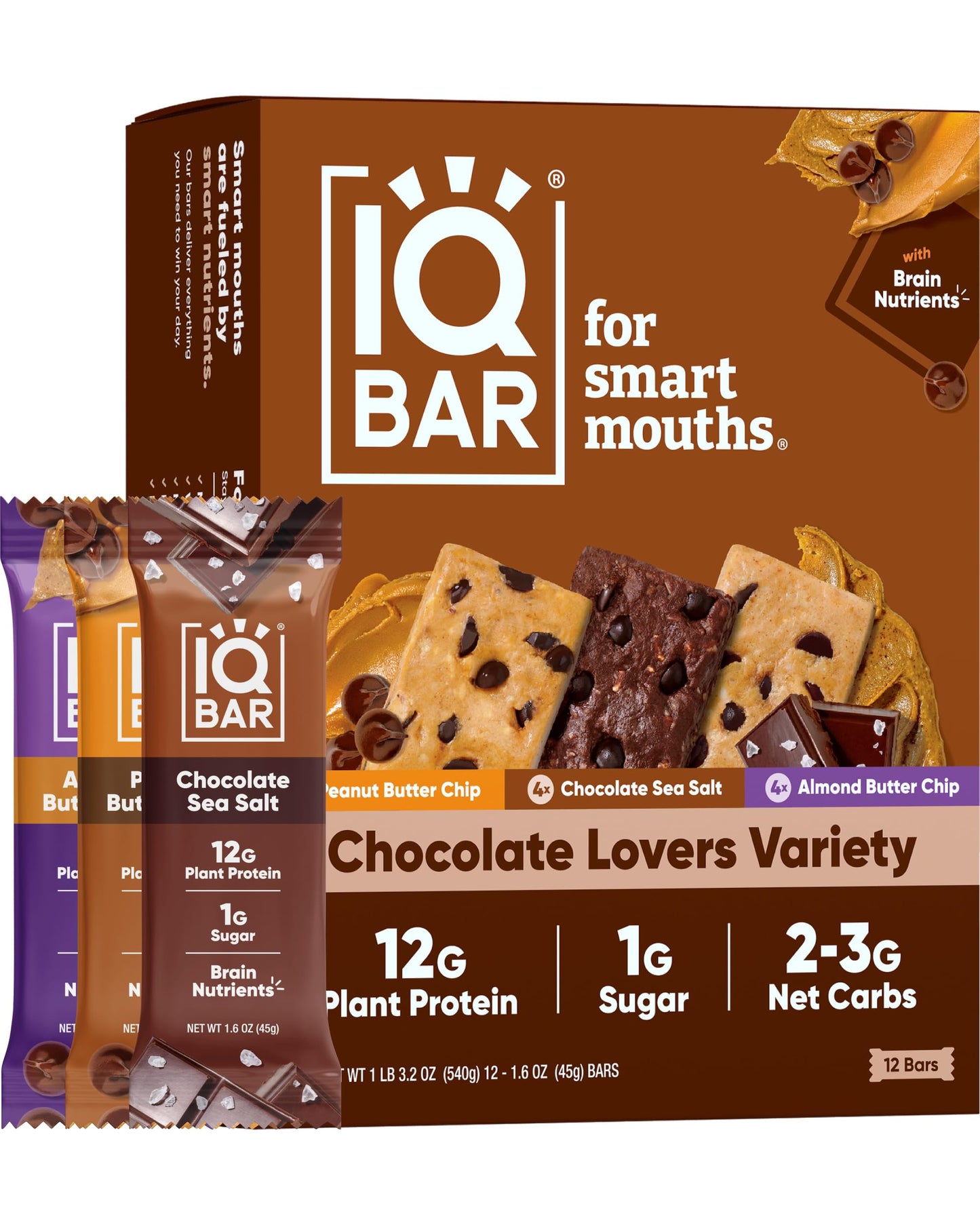 IQBAR Brain and Body Plant Protein Bars - 7 Bar Sampler Pack - Gluten Free, High Fiber, Vegan Snacks - Low Sugar Meal Replacement